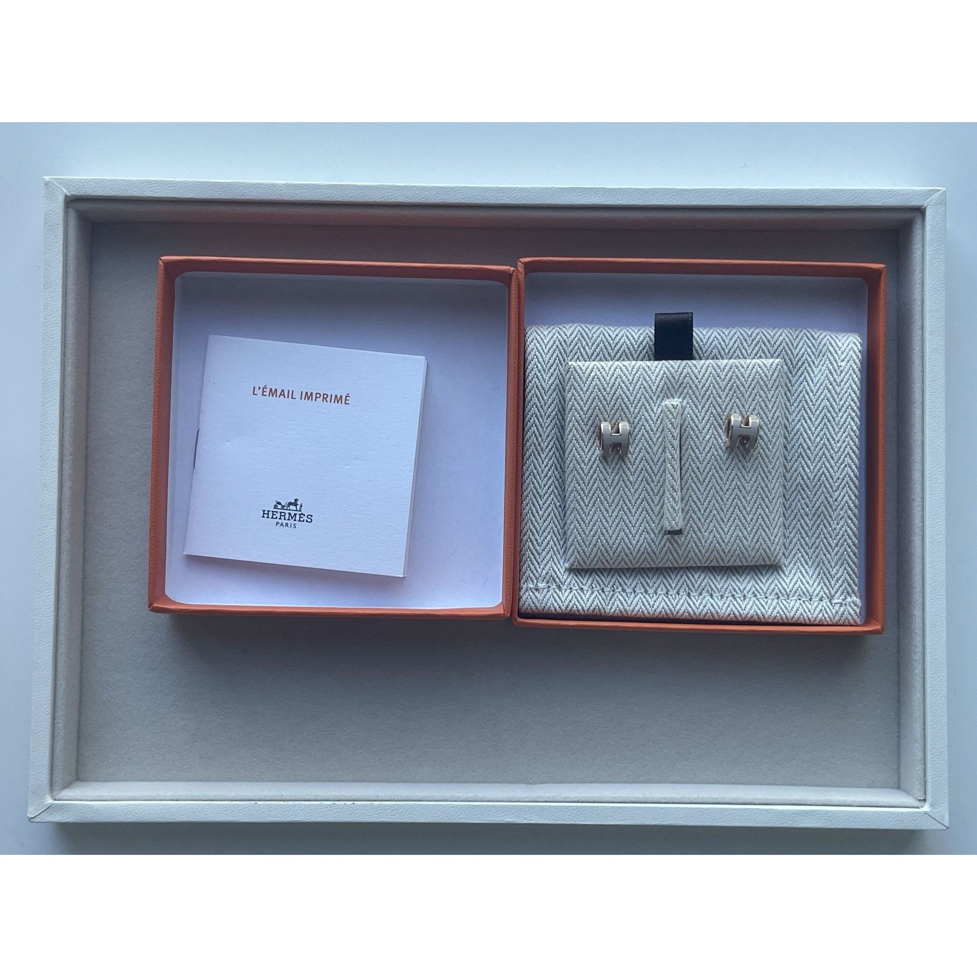Hermes Hermès "H" Rose Gold & White Enamel Stud Earrings In Box Size ONE SIZE - 2 Thumbnail