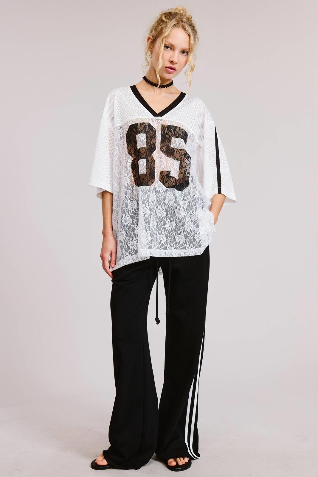 Other Sporty Chic Lace Number 85 Graphic Jersey Top Size L / US 10 / IT 46 - 12 Thumbnail