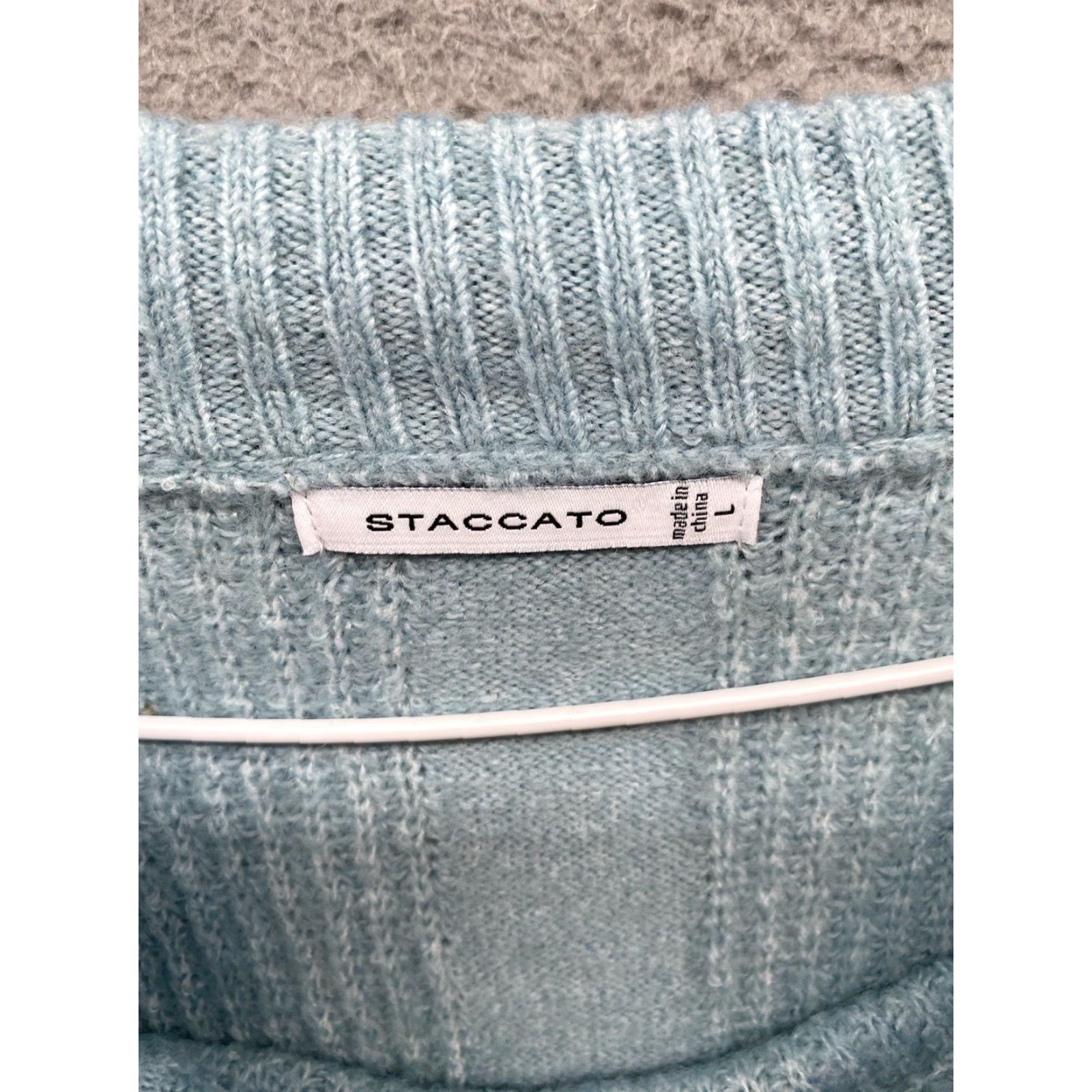 Vintage STACCATO Sweater Shirt Womens Ribbed Knit Soft Acrylic Pullover Size L Blue 90s ITA Fair Isle Crew Neck Vtg? Size L / US 10 / IT 46 - 4 Thumbnail