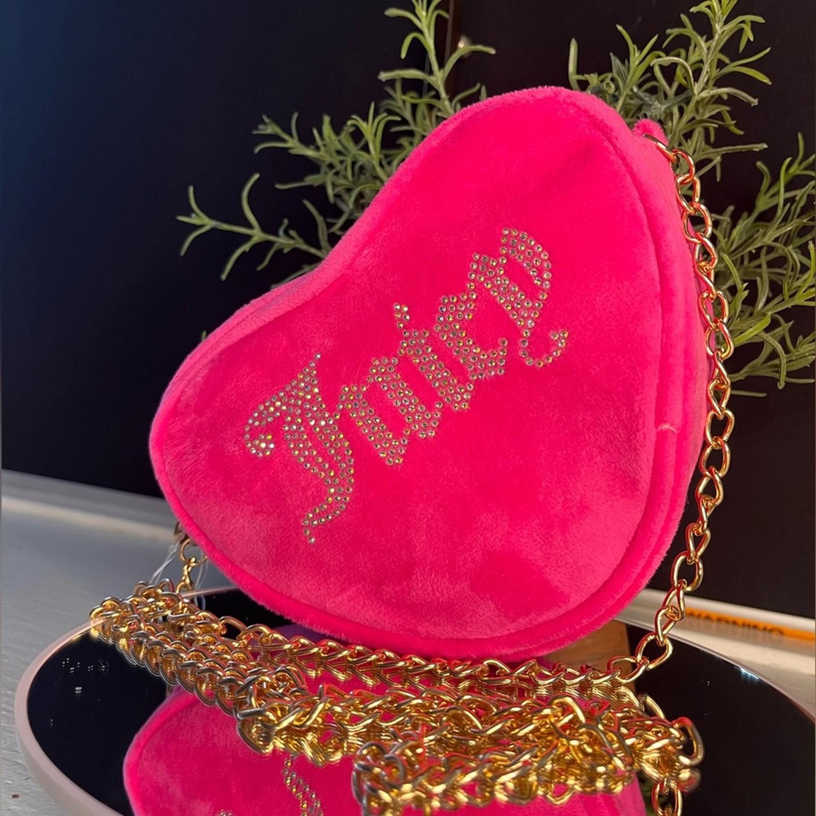 Juicy Couture Jeans Juicy Couture Pink Velvet Mini Heart Crossbody Bag Size ONE SIZE - 2 Thumbnail