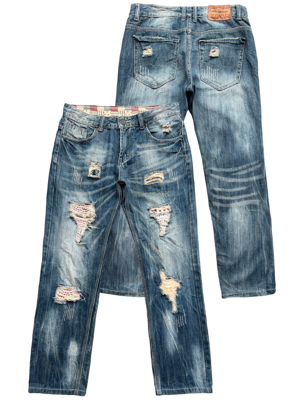 Japanese Brand Japan Distressed Patchwork Mudwash Denim Jeans 33x28 Size US 33 - 1 Thumbnail