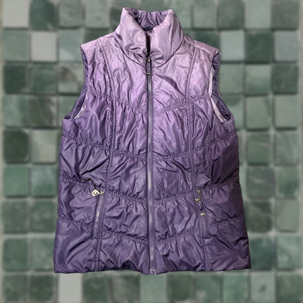 Vintage Tribal Vest Jacket Womens Small Purple Sleeveless Full Zip Puffer Jacket Full Zip Zipped Pockets Outdoor Casual Travel Size S / US 4 / IT 40 - 1 Thumbnail