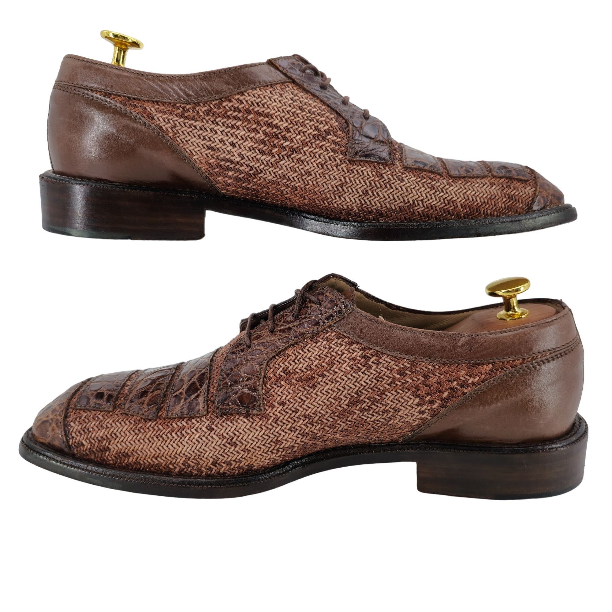 Vintage R. Martegani Italy Exotic Alligator and Woven Fabric Brown D Size US 9.5 / EU 42-43 - 4 Thumbnail