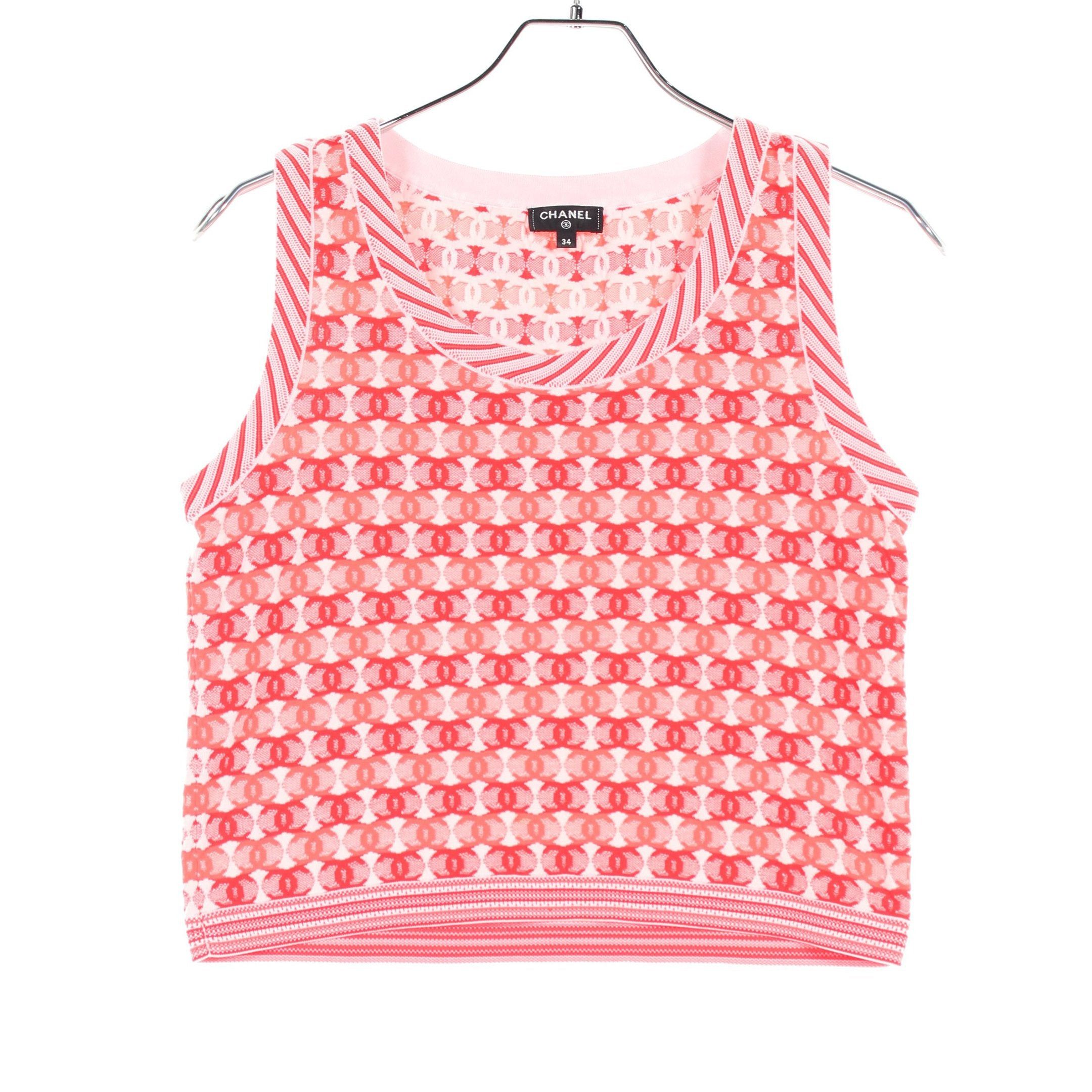 Chanel Chanel Coco Mark Tank Top All-Over Pattern Nylon Cotton Red Pink White Size ONE SIZE - 1 Thumbnail