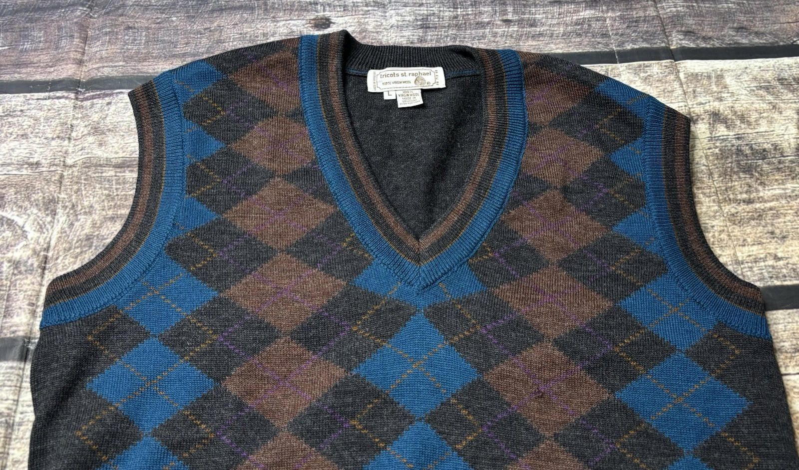 Tricots St. Raphael Tricots St Raphael Sweater Vest Virgin Wool Argyle Size US L / EU 52-54 / 3 - 4 Thumbnail