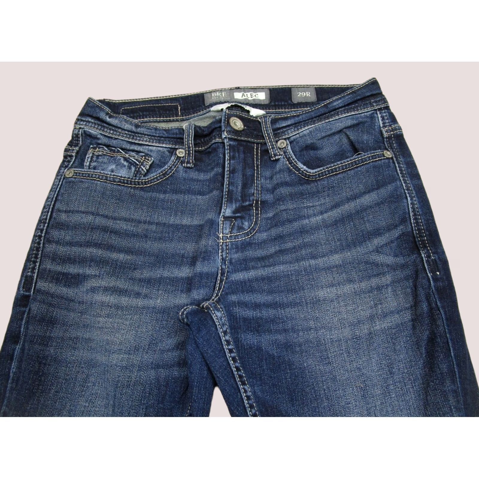 Vintage BKE Alec Jeans Men 29 Blue Buckle Skinny Denim Dark Wash 5-Pocket Hipster Preppy 90s Style Mens Size US 29 - 1 Thumbnail