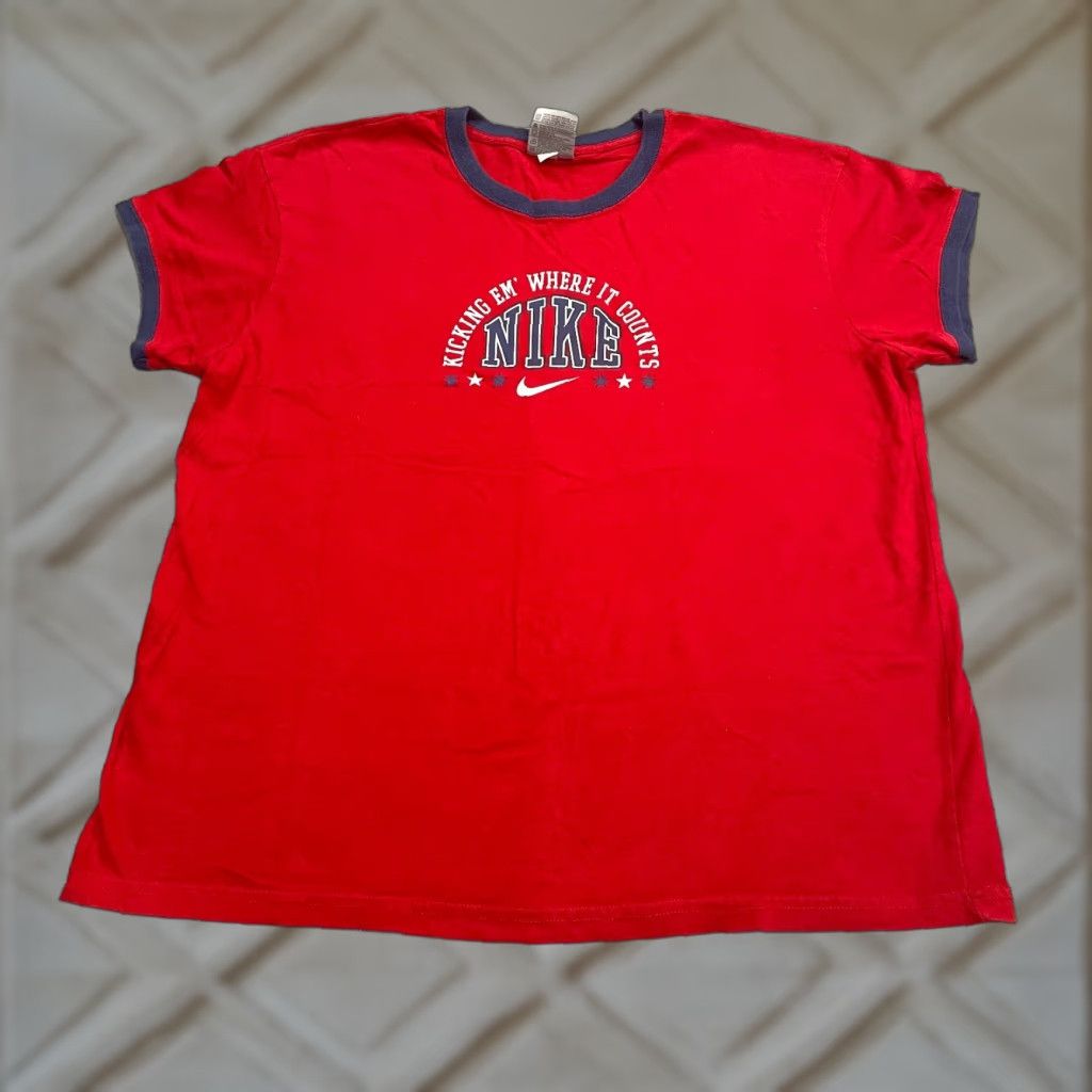 VINTAGE Nike Graphic Ringer T-Shirt Womens 2XL Red Casual Tee 90s
