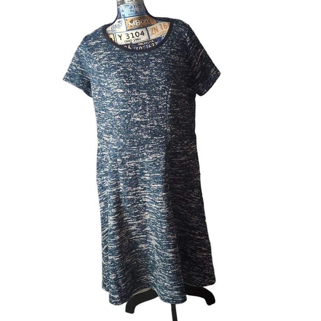 Talbots Talbot's Teal Tweed And Faux Leather Collar Dress Size 14W Size XL / US 12-14 / IT 48-50 - 3 Thumbnail