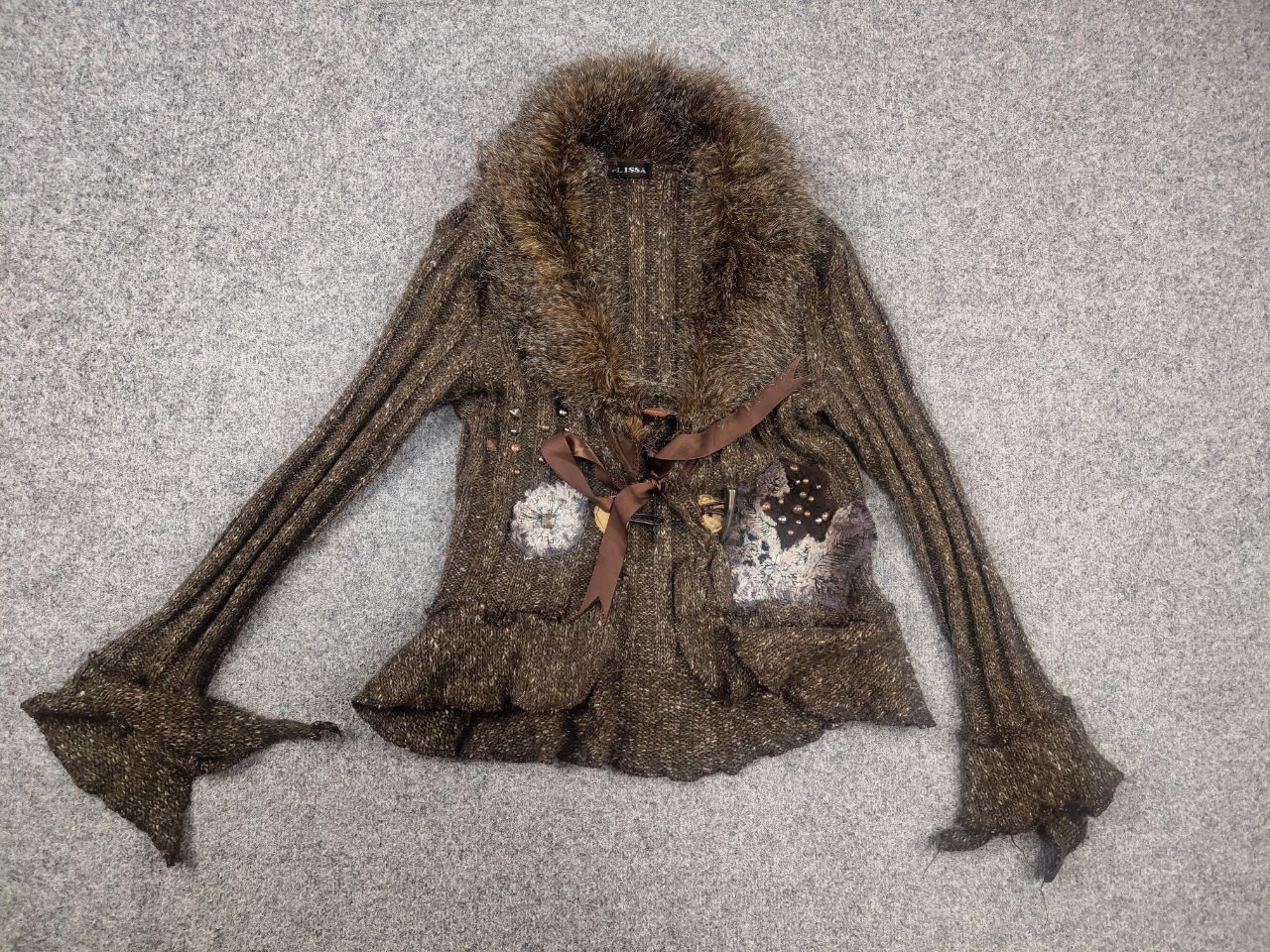 If Six Was Nine Zone Bleue vintage Y2K Brown Knit Sweater ruffle sleeves LGB Size M / US 6-8 / IT 42-44 - 8 Thumbnail