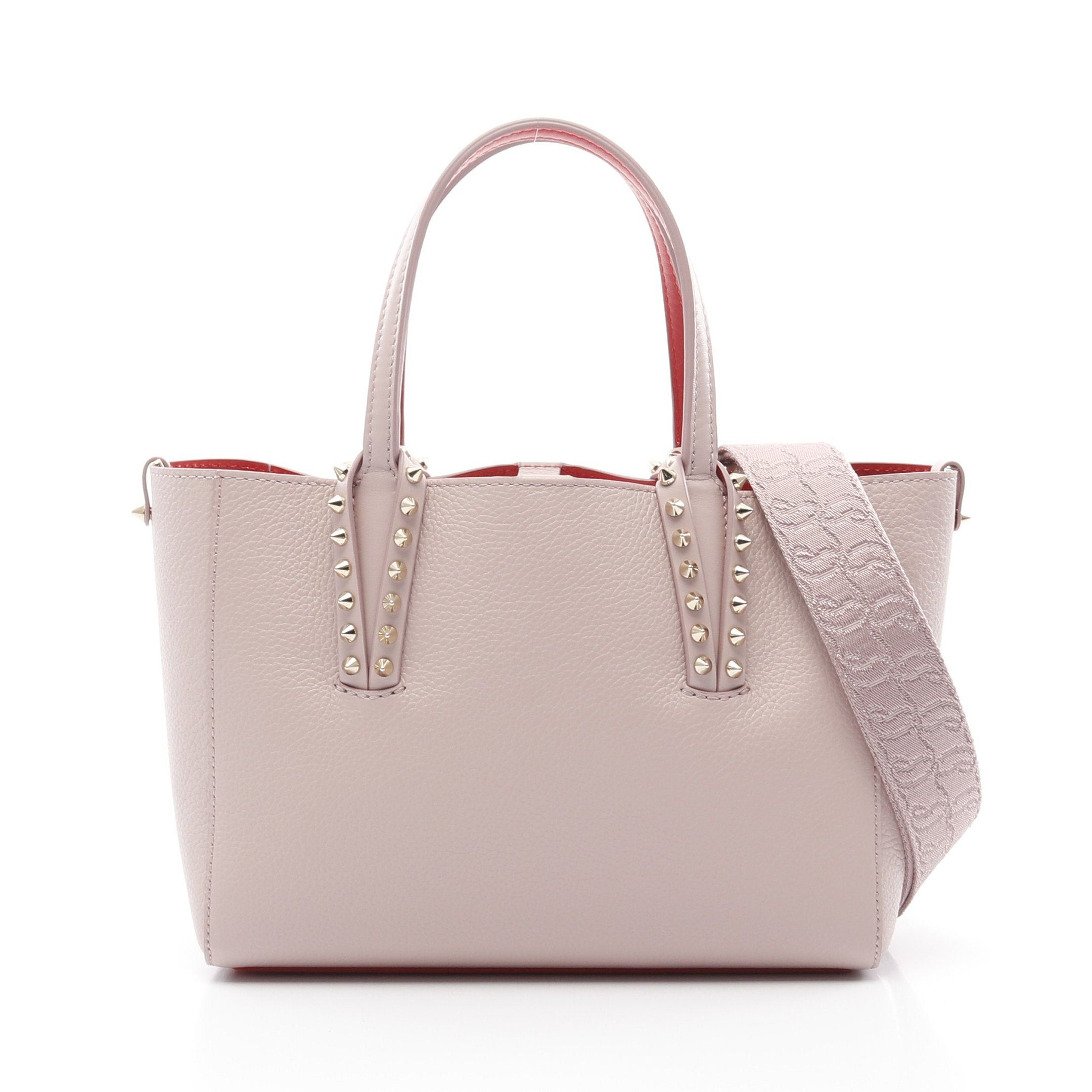 Christian Louboutin Cabata Mini Handbag Tote Bag Leather Light Pink Spike Studs in Neutrals, Women's