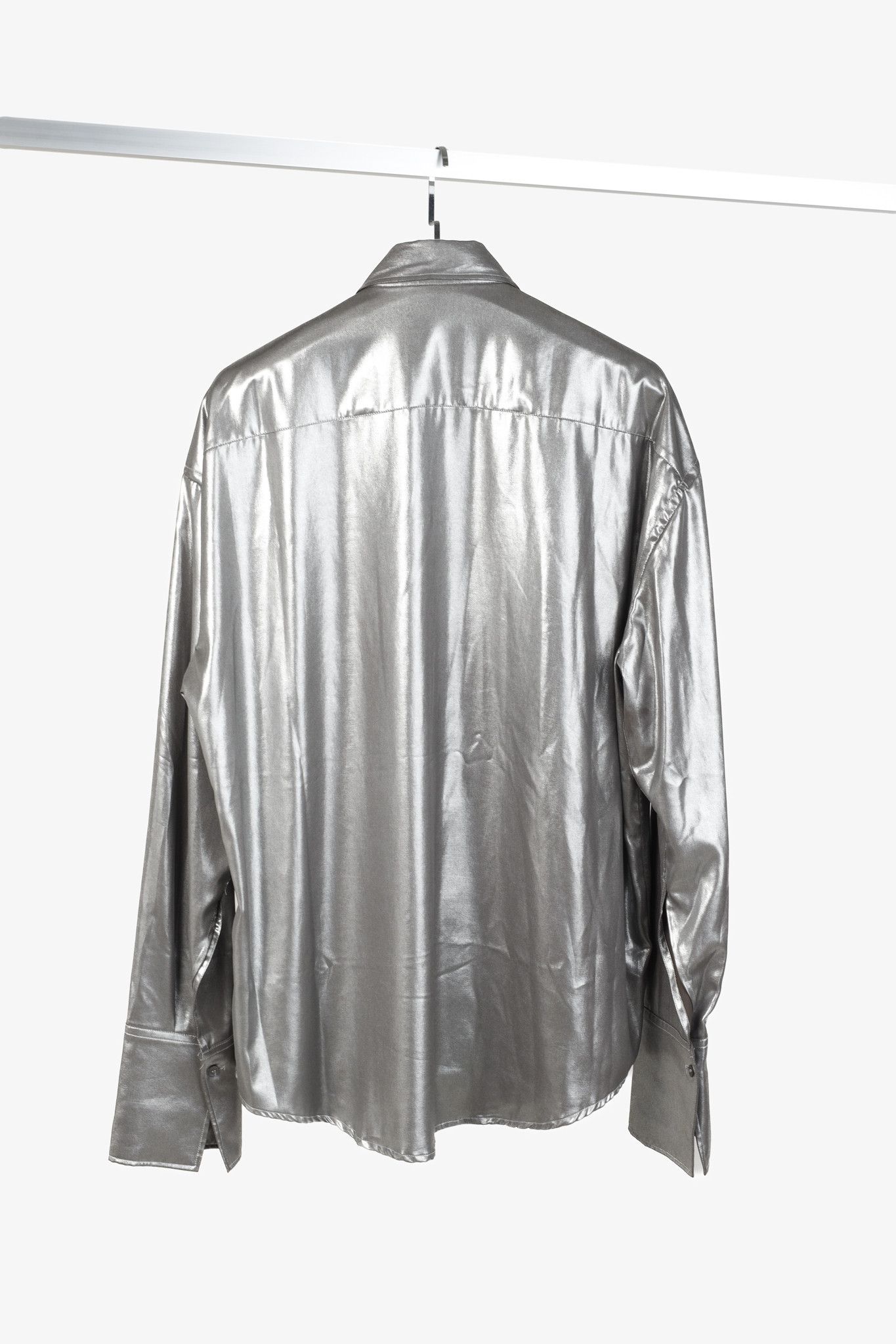 CMMN SWDN CMMN SWDN Cecil Light Lame Metallic Silver Button Up Shirt Size US M / EU 48-50 / 2 - 2 Thumbnail