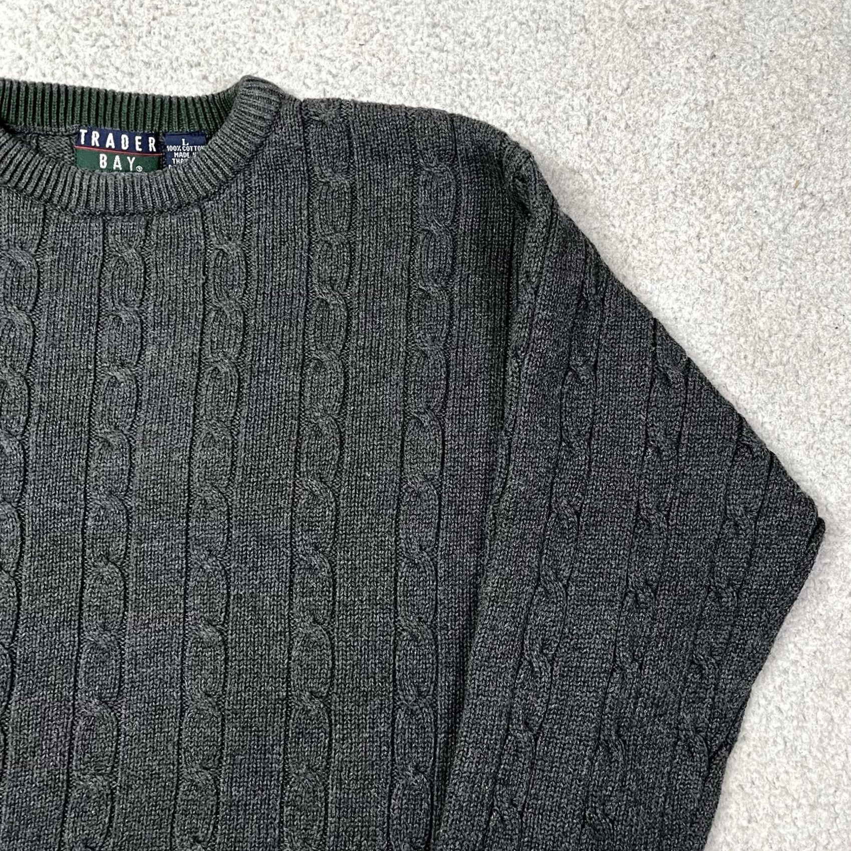 Vintage Trader Bay Sweater Men L Gray Cable-Knit Crewneck Pullover 90s Vintage Size US L / EU 52-54 / 3 - 4 Thumbnail