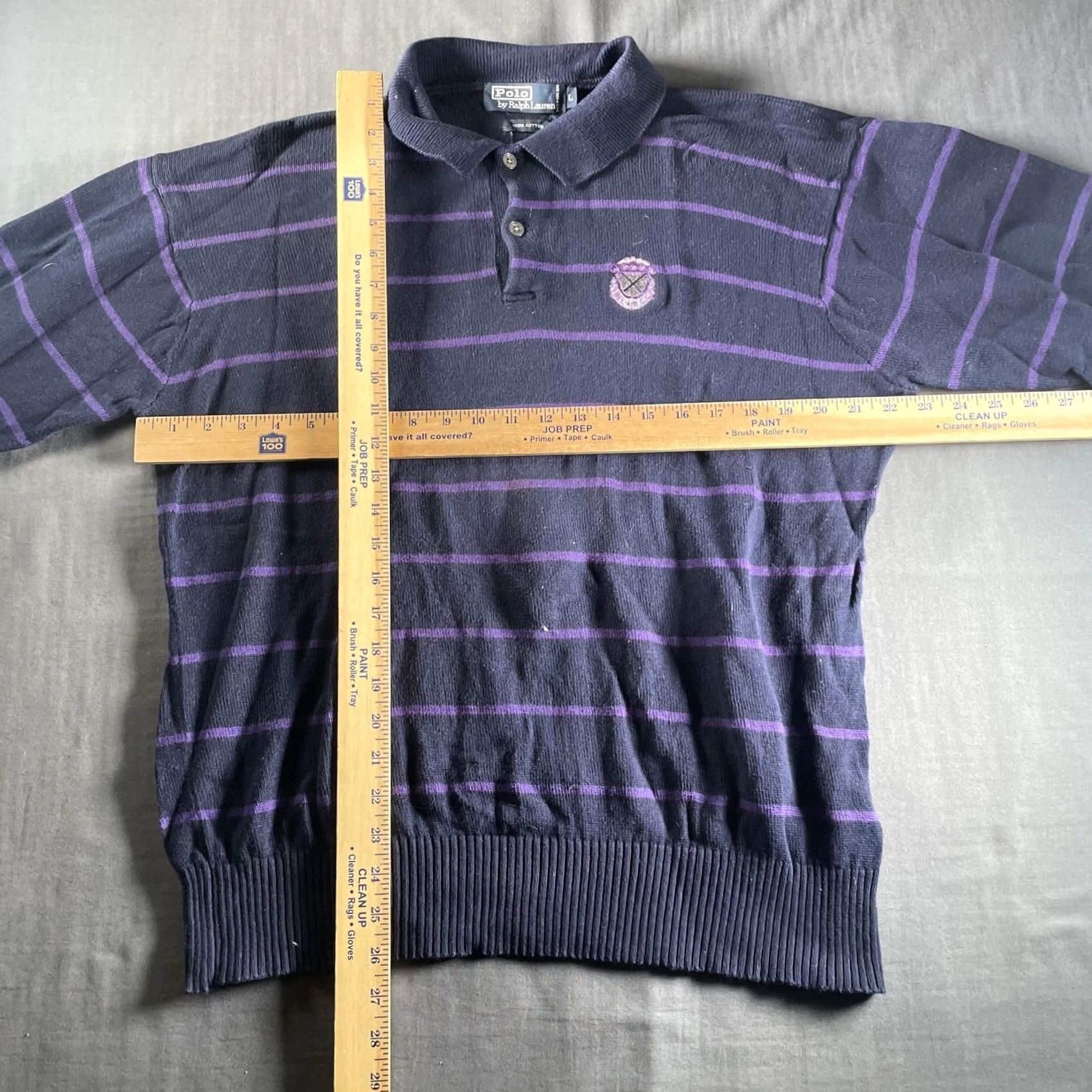 Polo Ralph Lauren VINTAGE Polo Ralph Lauren Sweater Mens Large Navy Purple Striped Bel Air Golf Club 90s Pullover Knit Cotton/Collared Mens Size US L / EU 52-54 / 3 - 5 Thumbnail