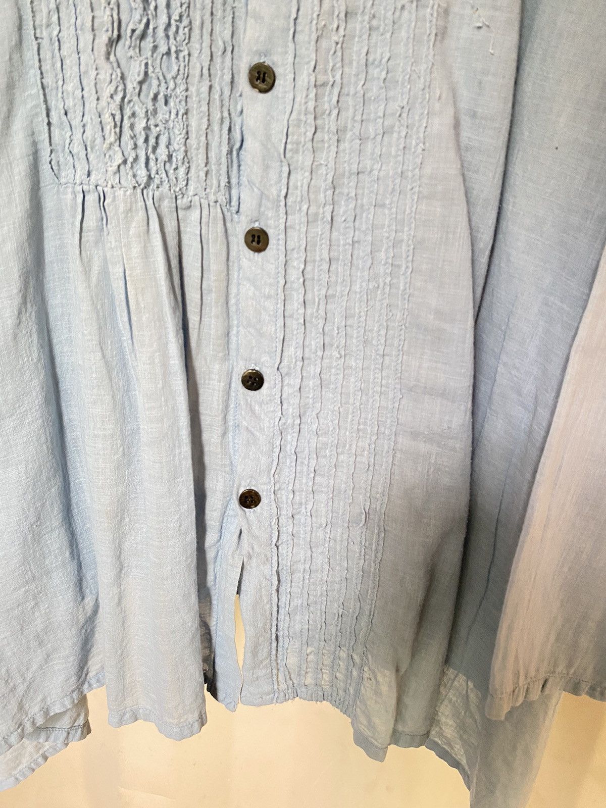 Issey Miyake Plantation Light Blue Pintuck Mandarin Collar Shirt Size ONE SIZE - 17 Thumbnail