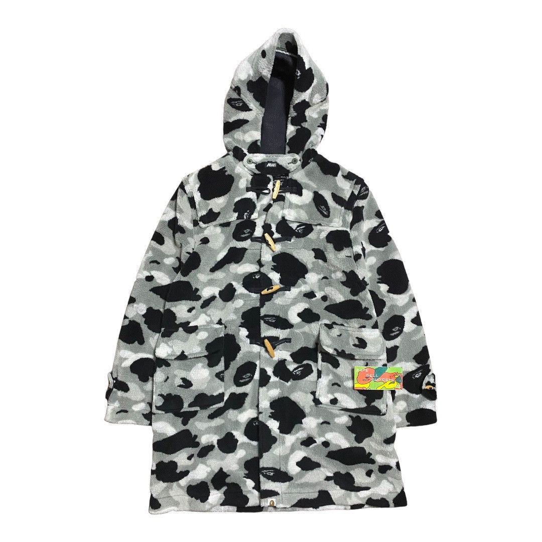 image of Bape Boa Fleece Duffel Coat Gray Camo in Grey, Men's (Size Medium)