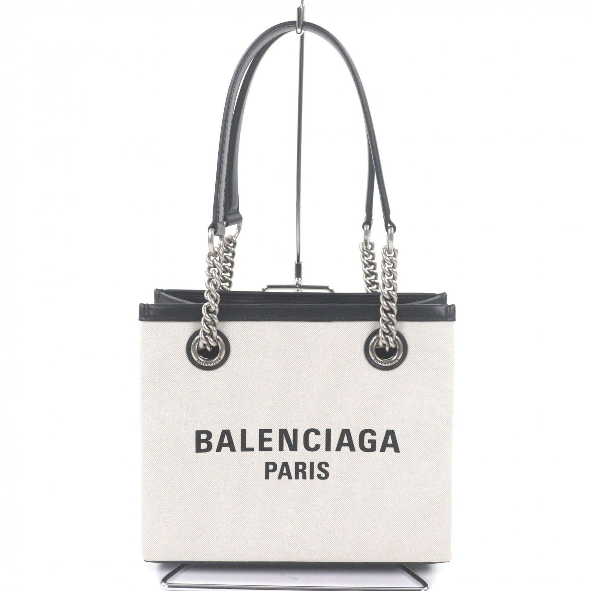 Balenciaga BALENCIAGA 759941 DUTY FREE TOTE S Canvas Leather Logo Print Chain Shoulder Handbag Light Beige Black Comes with Dust Bag Made in Italy Women's Size ONE SIZE - 1 Thumbnail