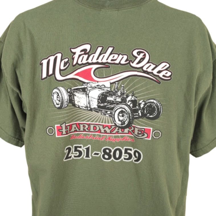 Gildan McFadden Dale Hardware T Shirt Mens Size XL Green Hot Rod Car Size US XL / EU 56 / 4 - 2 Thumbnail
