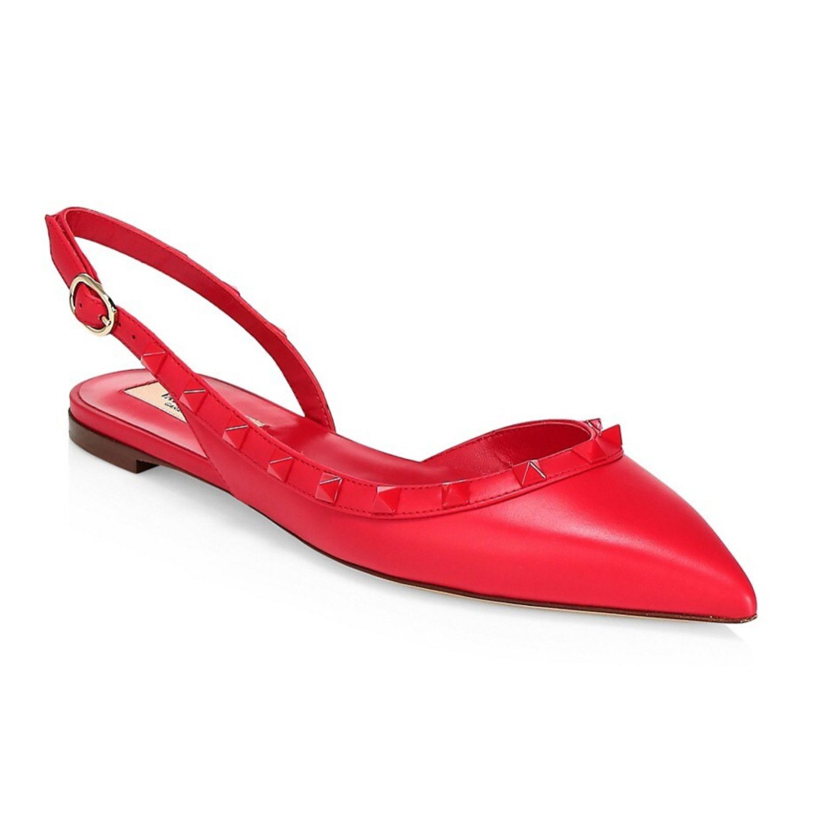 Valentino Valentino Rockstud Red Tonal Stud Pointed Slingback Ballet Size US 6.5 / IT 36.5 - 3 Thumbnail