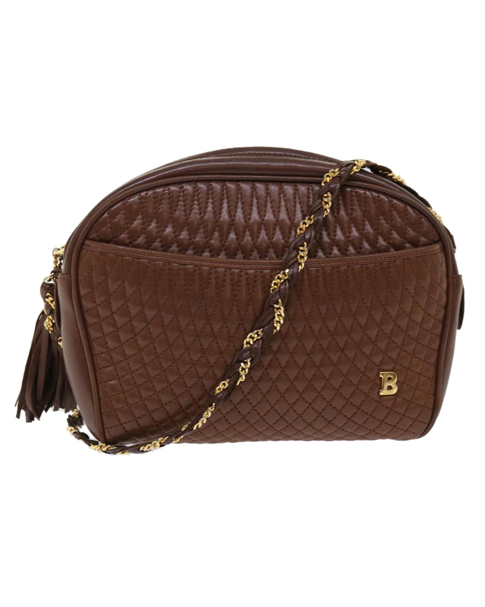 image of Bally Quilted Leather Chain Shoulder Bag in Brown, Women's