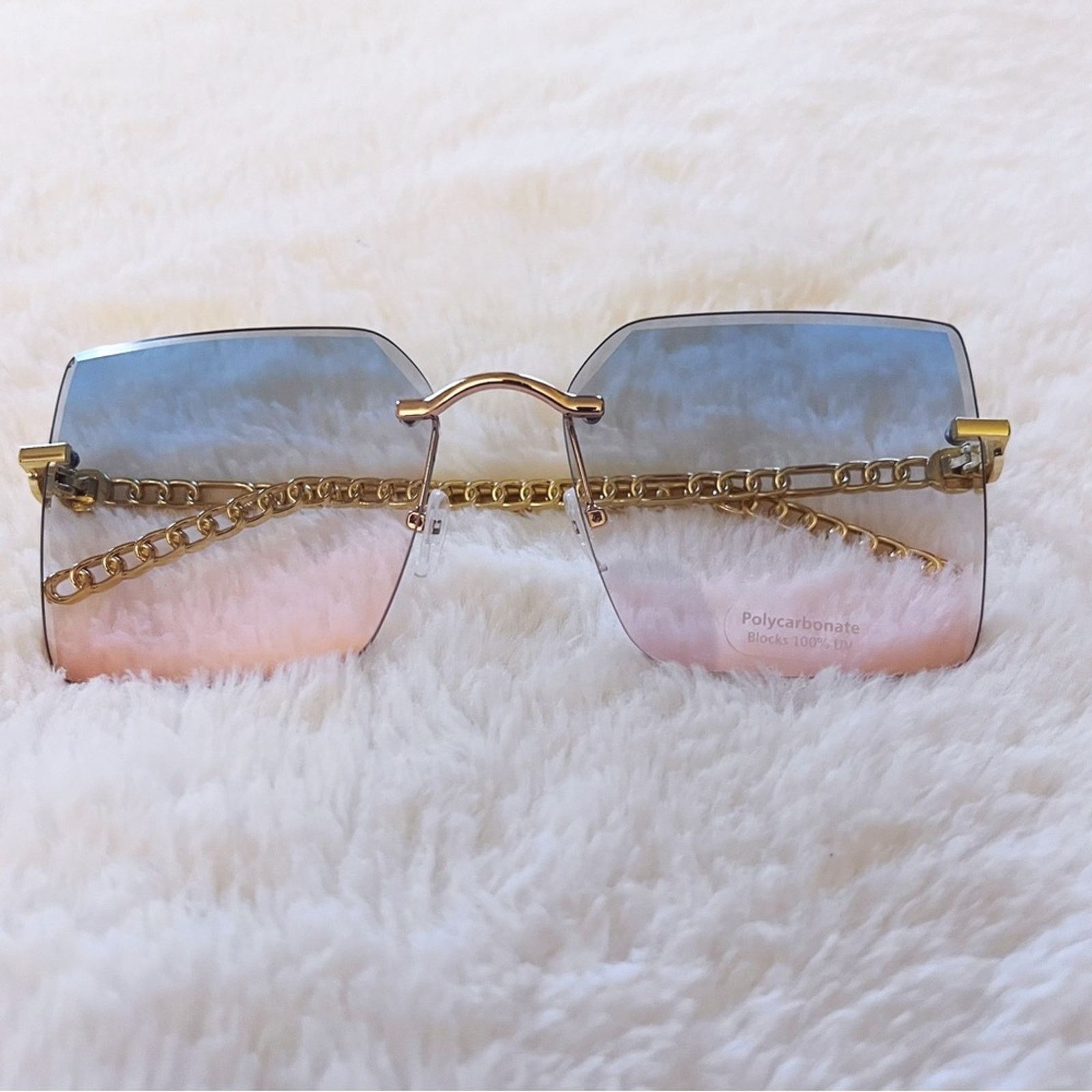 Other Skyla Blue & Pink Gold Chain Link Oversized Sunglasses Size ONE SIZE - 1 Thumbnail
