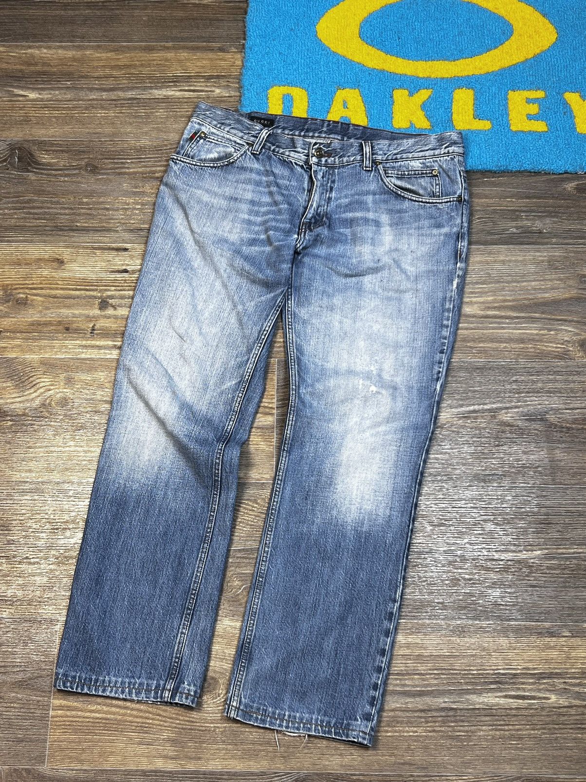 Gucci × Vintage Gucci Vintage Blue Washed Distressed Denim Pant Size US 34 / EU 50 - 4 Thumbnail