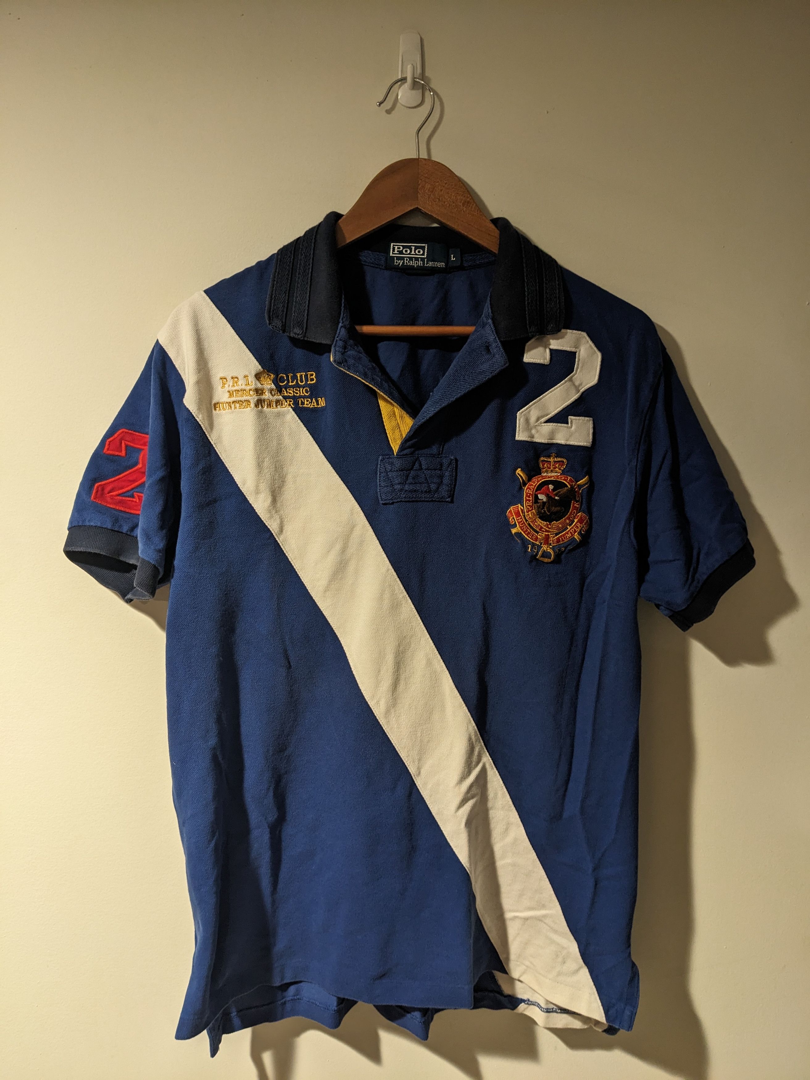 Vintage Polo Ralph Lauren Blue White Large Rugby Polo Shirt