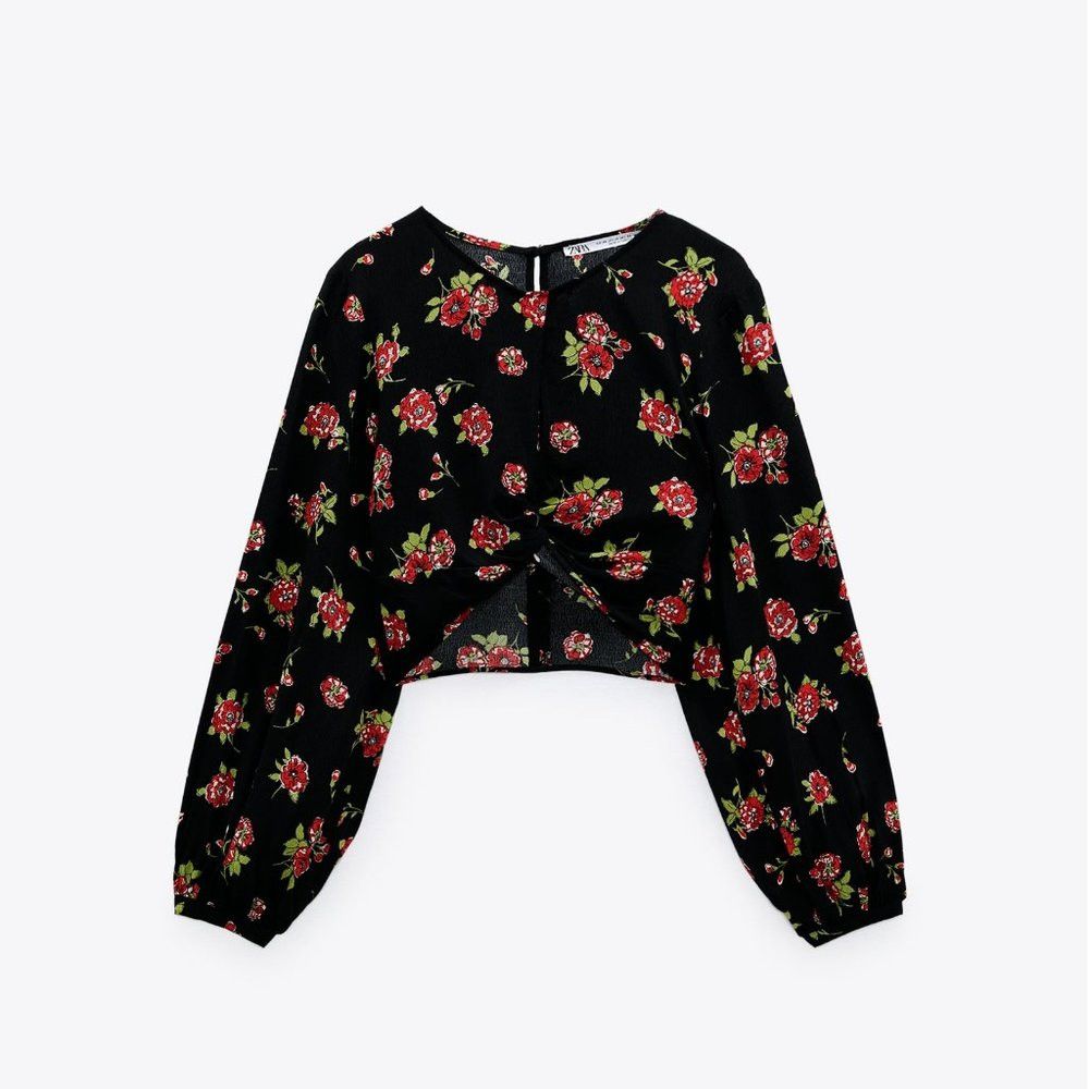 Zara NWT New Zara Cut Out Floral Long Sleeve Crop Top Size L Size L / US 10 / IT 46 - 3 Thumbnail