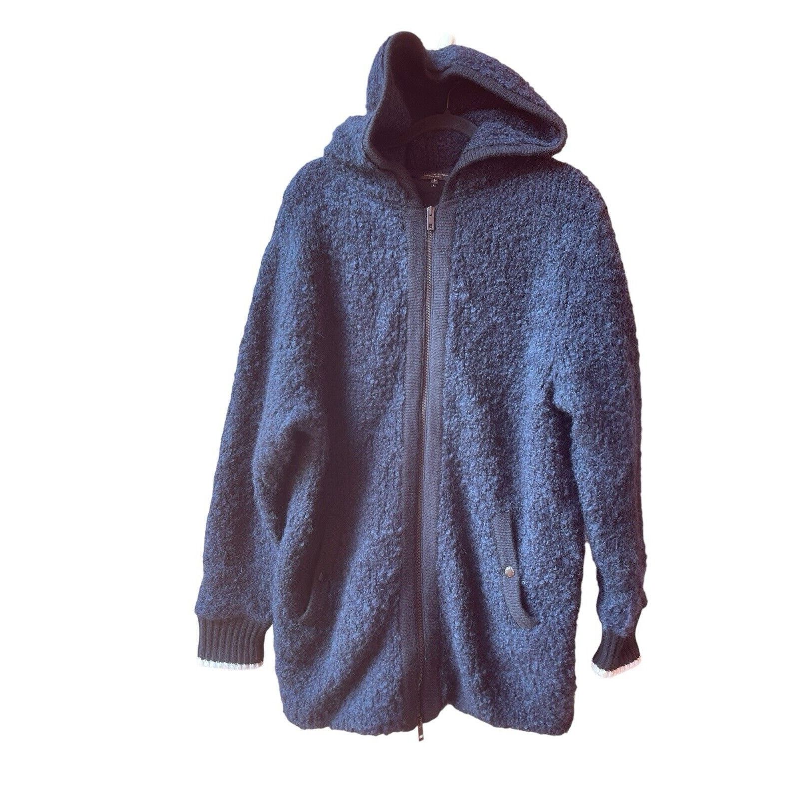 Rag & Bone Womens Adele Sweater Coat Hooded Navy Blue Sz:S