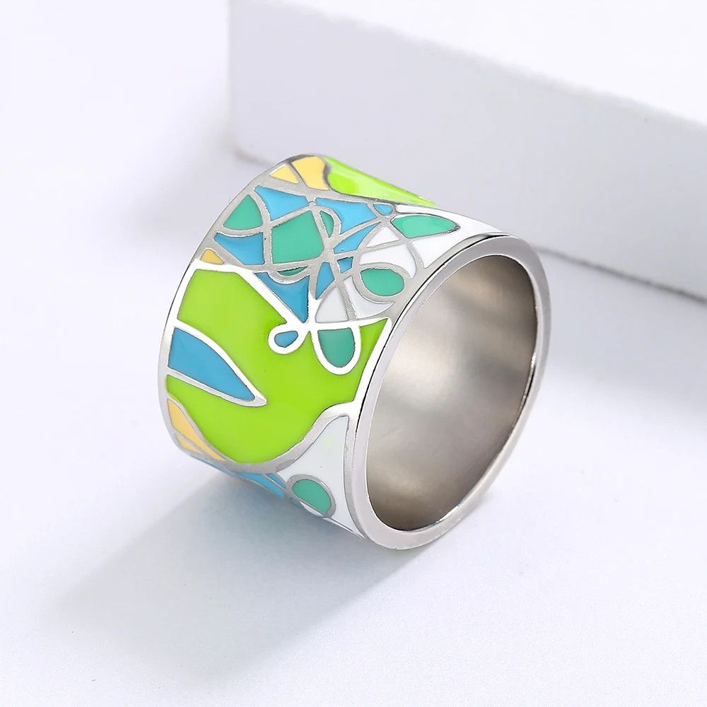 Jewelry Green Epoxy Leaf Shape Ring Size ONE SIZE - 5 Thumbnail