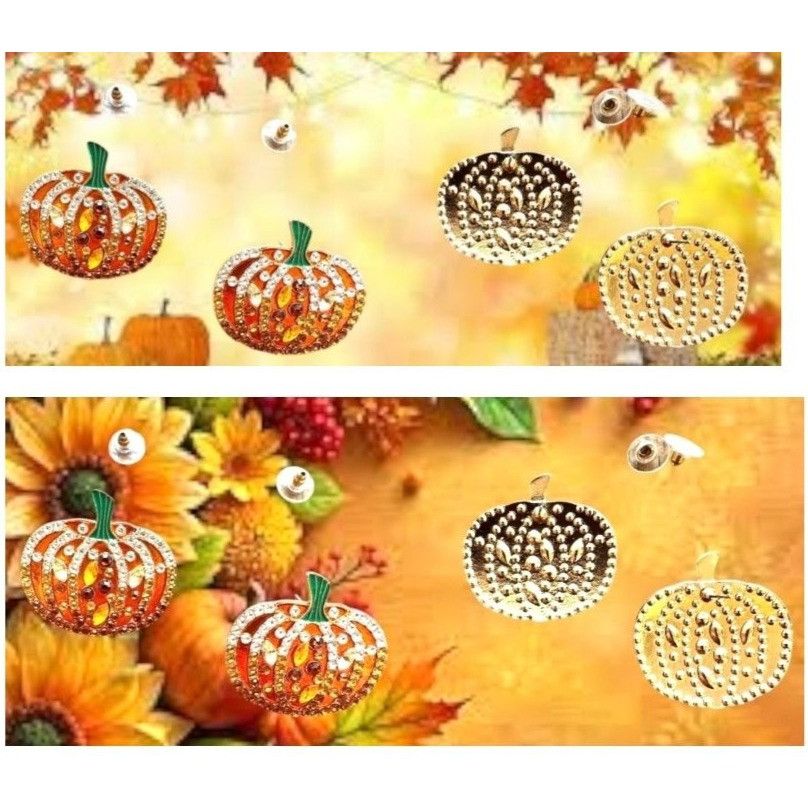Handmade Pumpkin Earrings New Rhinestones Pierced Posts Thanksgiving Size ONE SIZE - 12 Thumbnail