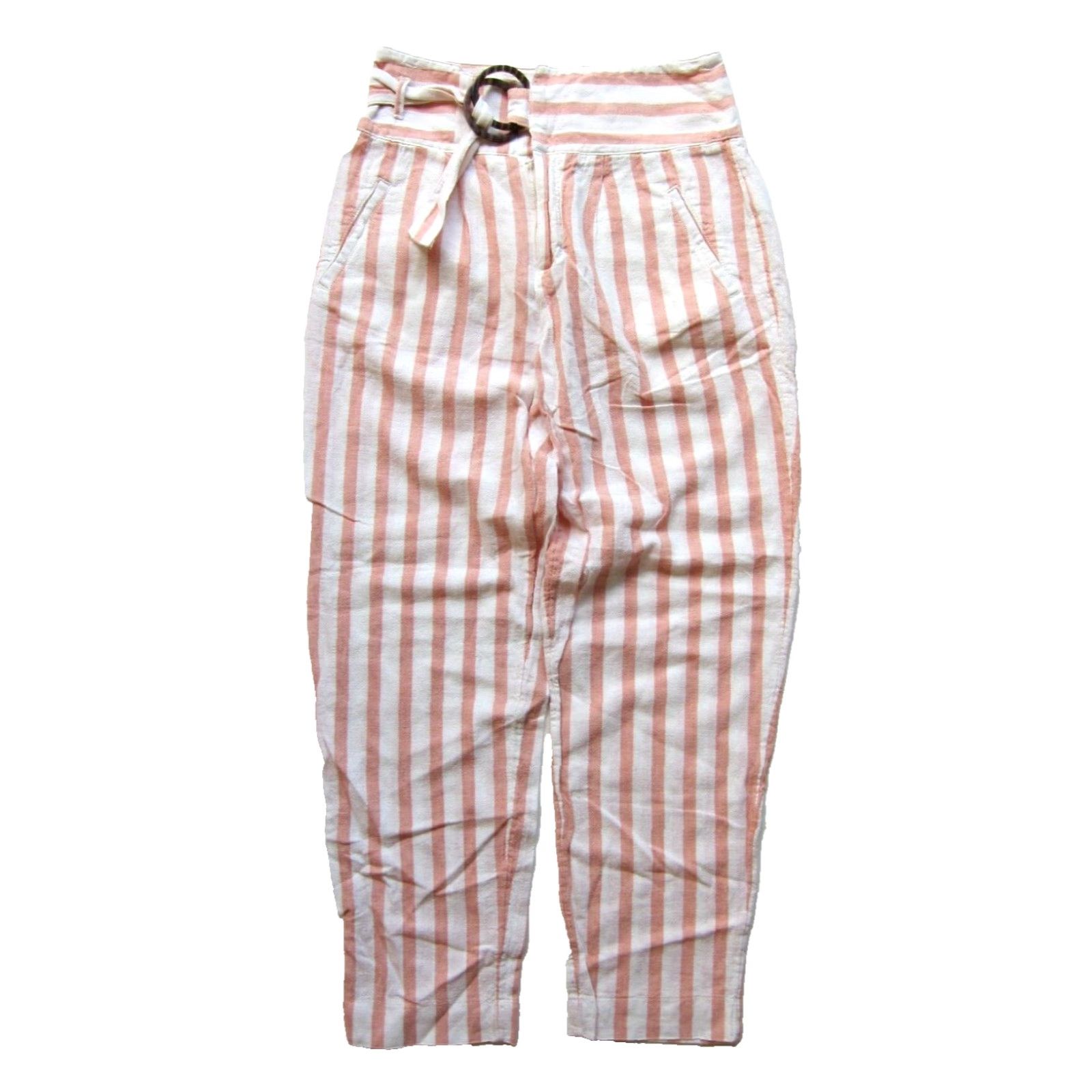 Anthropologie By Anthropologie White Pink Stripe Linen High Rise Pocket Chino Pant Women 2 Size 26" / US 2 / IT 38 - 2 Thumbnail