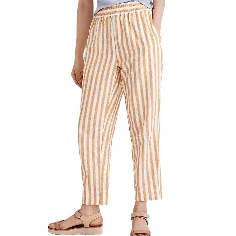 Madewell Tapered Huston Crop Pants Stripe Linen Yellow S