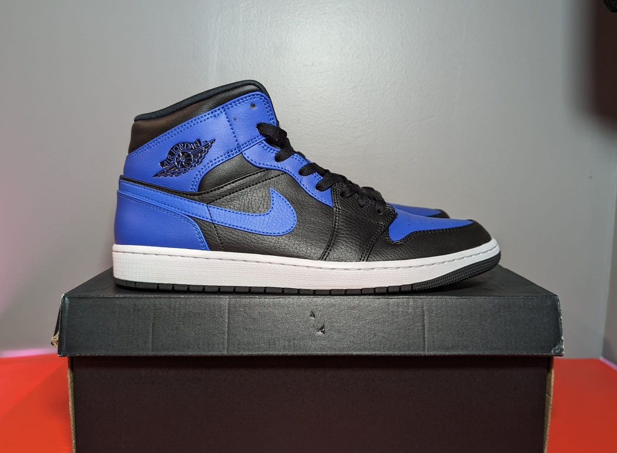 image of Size 12 - Jordan 1 Mid Hyper Royal Tumbled Leather Shoes in Blue, Men's