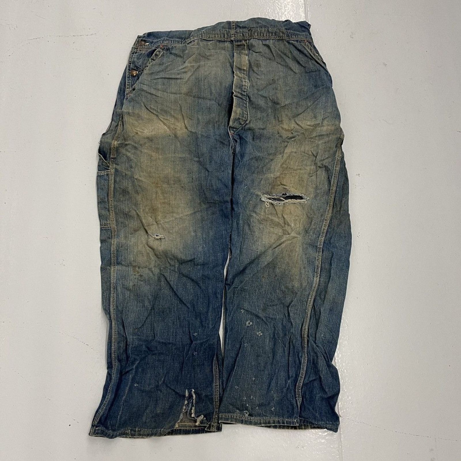 Other Vintage 50s Big Mac Blue Denim Distressed Overalls 42x27 Size US 42 / EU 58 - 3 Thumbnail