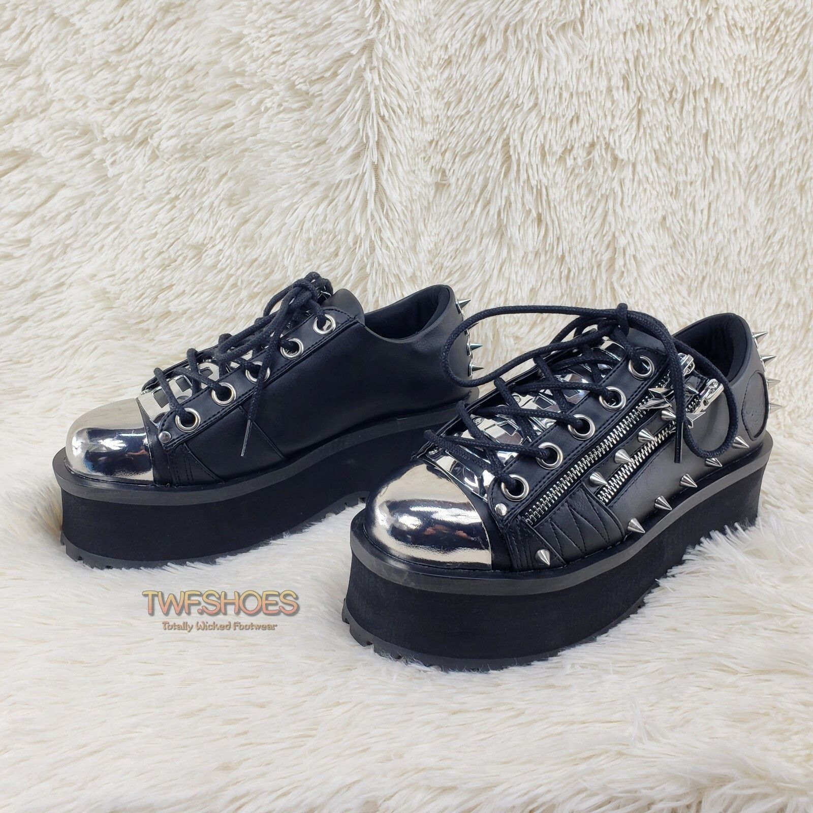 Demonia Cult DEMONIA Grave Digger 04 Black Chrome Toe Plate Spiked Shoe M Size US 7 / EU 40 - 6 Thumbnail