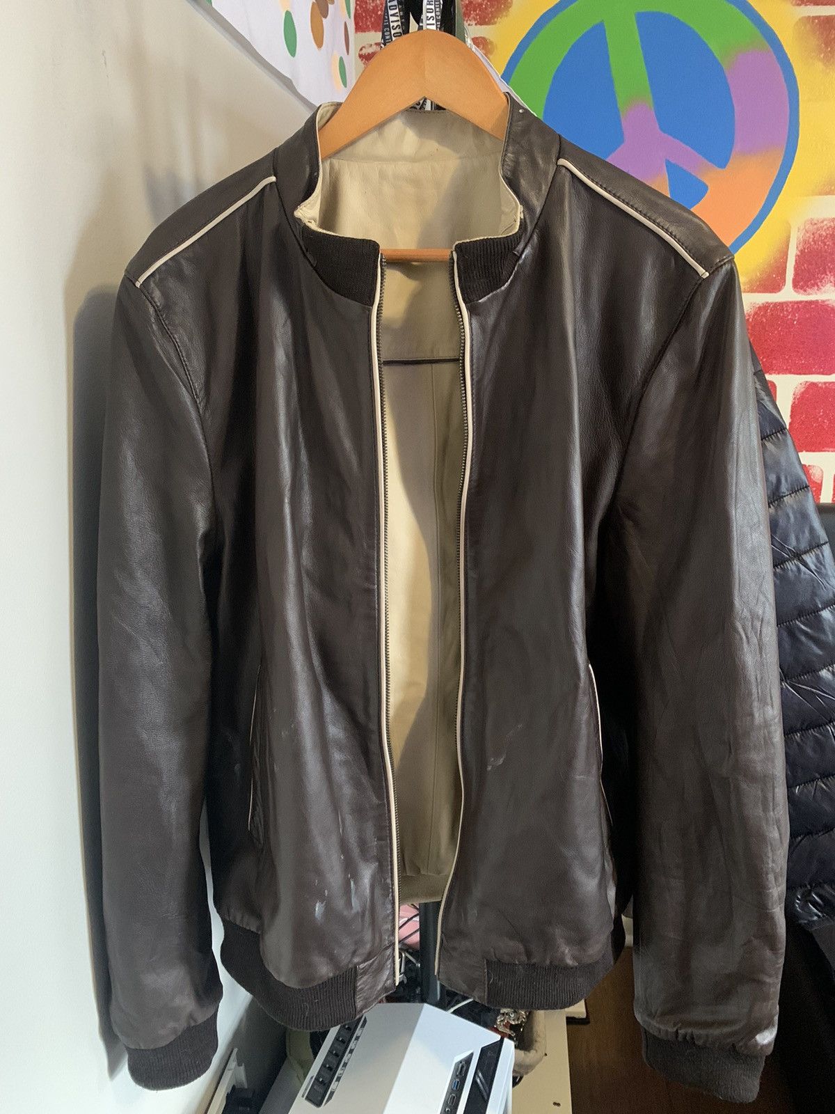 image of Two Sided Vintage Leather Jacket in Brown, Men's (Size Large)