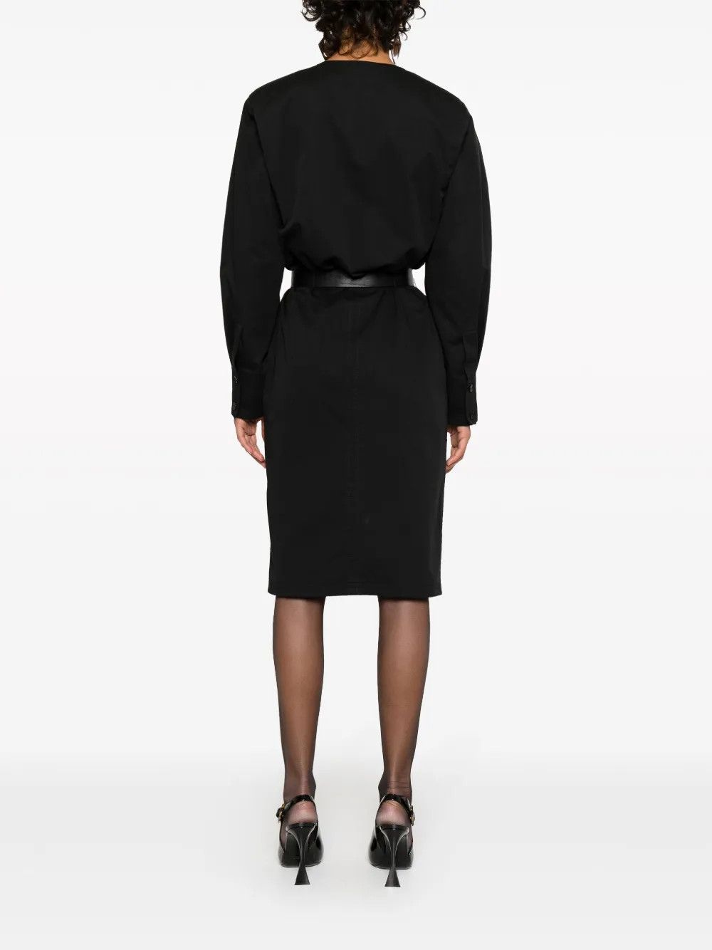 Saint Laurent Paris o1y0126 Belt Midi Dress in Black Size M / US 6-8 / IT 42-44 - 5 Thumbnail