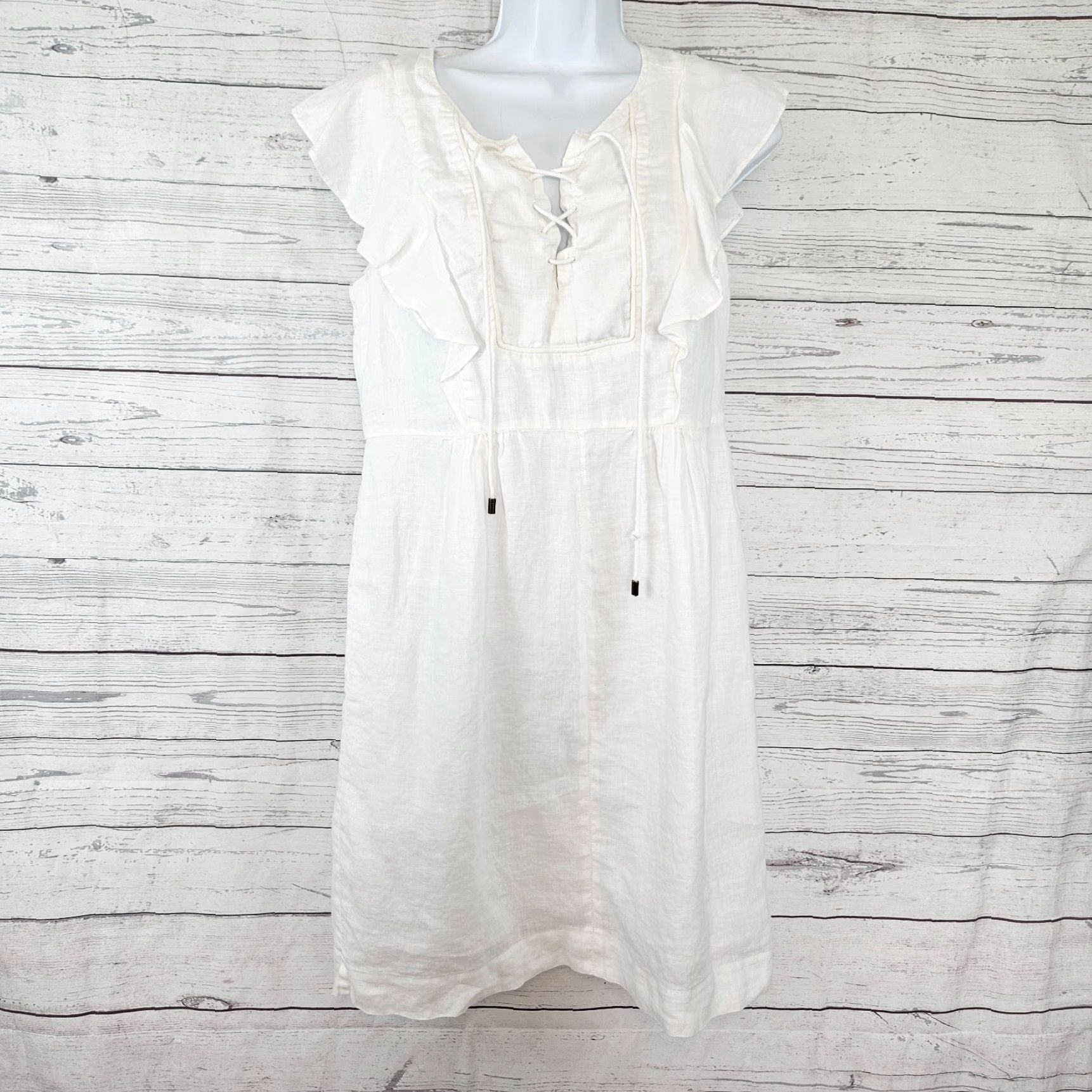 J.Crew J.CREW Womens Dress Sz 2 White Linen Flutter Sleeve Zip Side Short Dress Size XS / US 0-2 / IT 36-38 - 2 Thumbnail