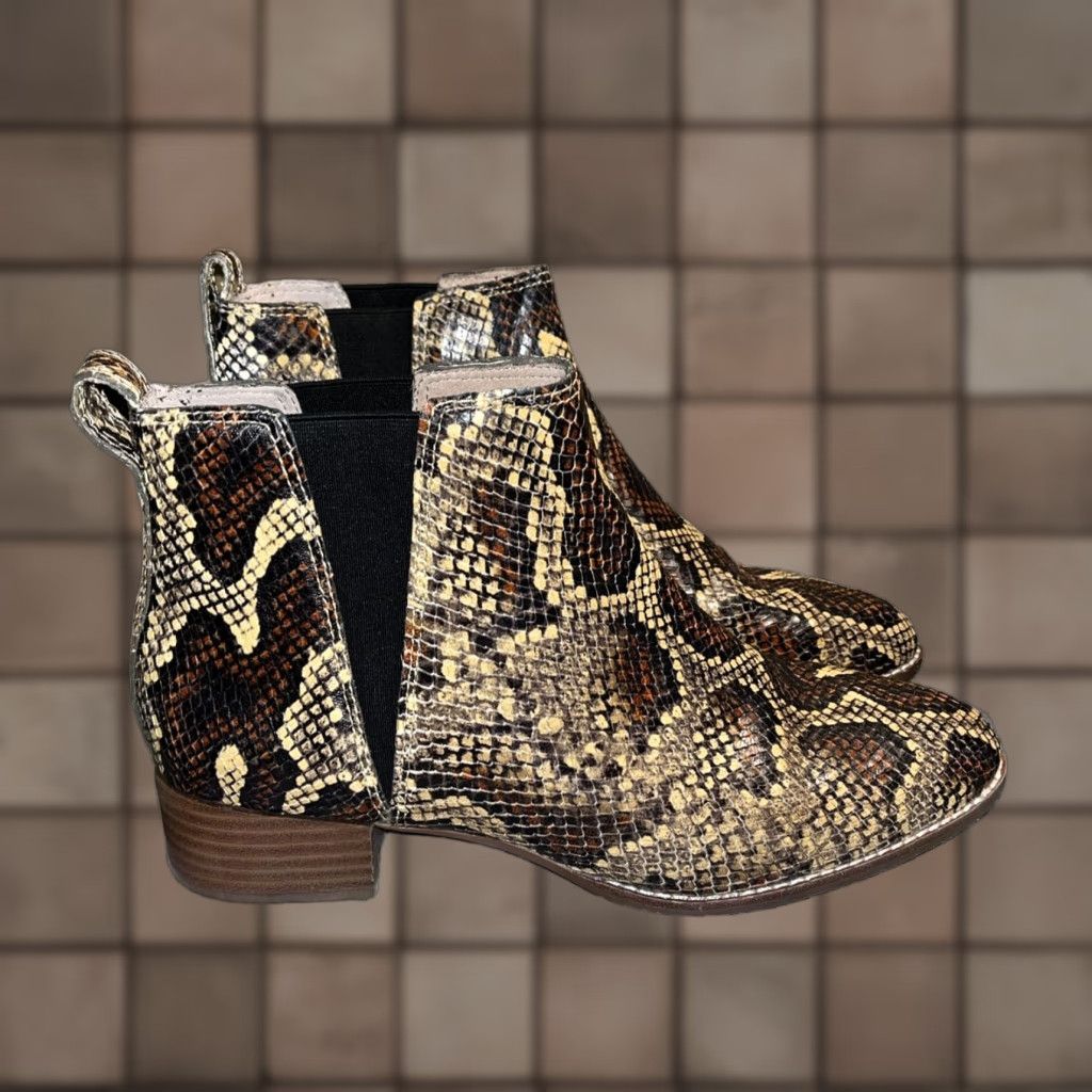 Madewell VINTAGE Madewell Women's Leather Reptile Print Ankle Boots 9.5 Brown 1.5" Block Heel Casual Party Size US 9.5 / IT 39.5 - 1 Thumbnail