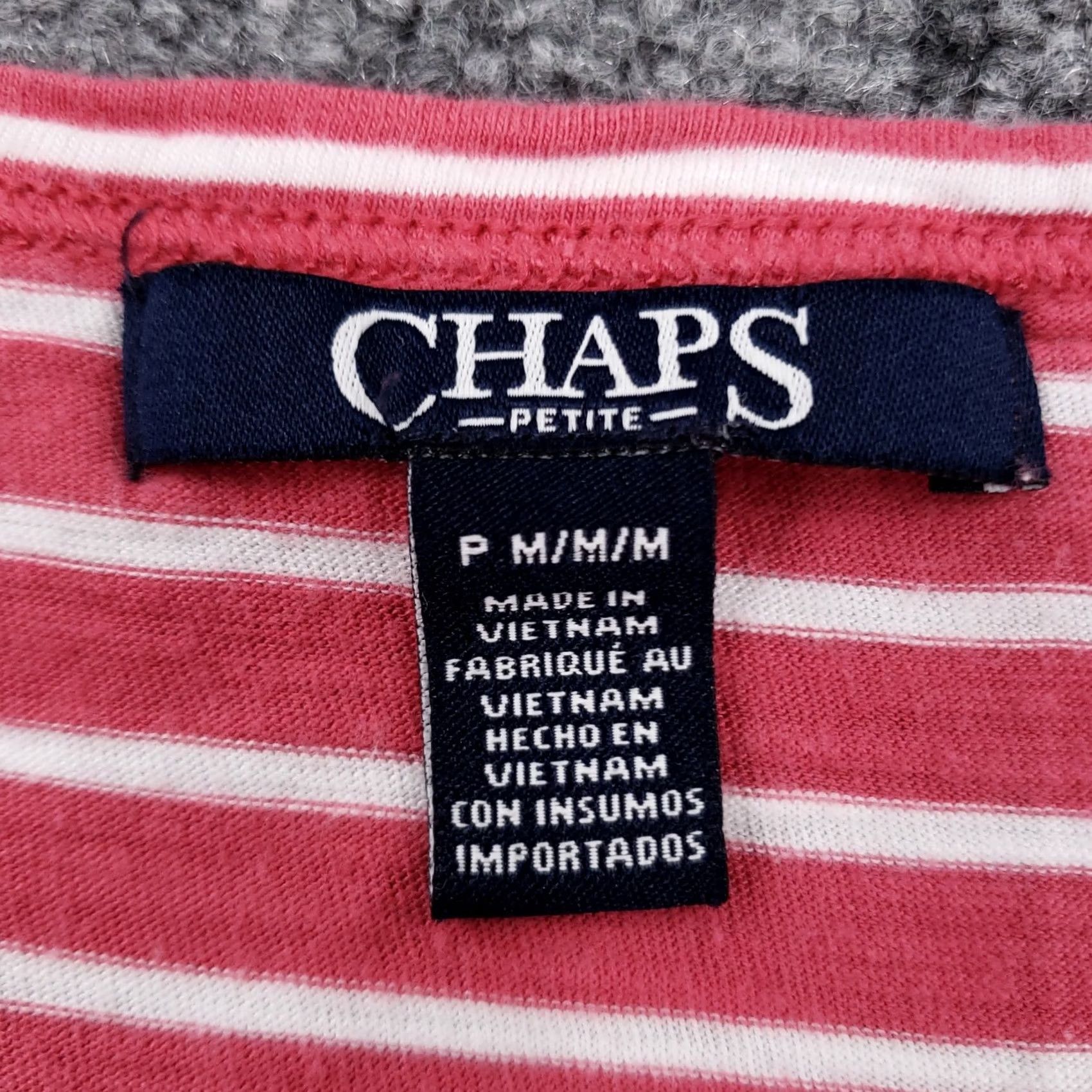 Chaps Chaps T-Shirt Womens PM Petite Red Striped V-Neck Short Sleeves Cotton Blend Size M / US 6-8 / IT 42-44 - 3 Thumbnail