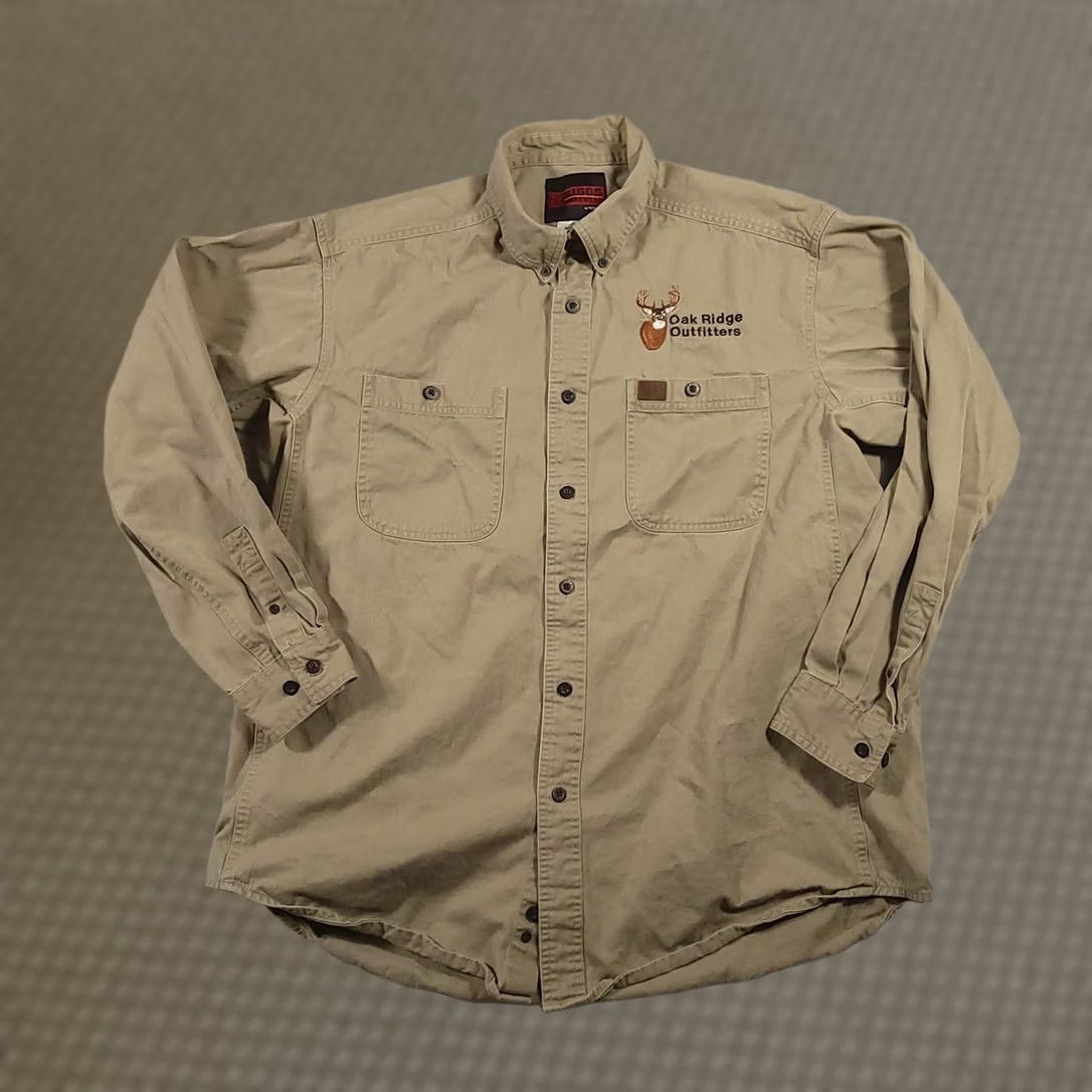 Wrangler Riggs Workwear Shirt Mens XL Khaki Button Down Oak Ridge Outfitters Logo Cotton Shirt Mens XL Beige/Khaki 3W501.KH Size US XL / EU 56 / 4 - 1 Thumbnail