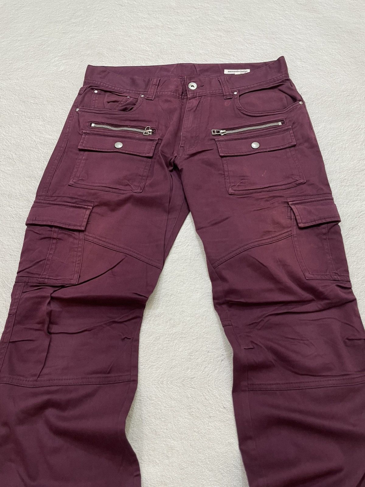 semanticdesign 2000s Semantic Cargo Pants Burgundy Zip Pocket Detail Size US 33 - 2 Thumbnail