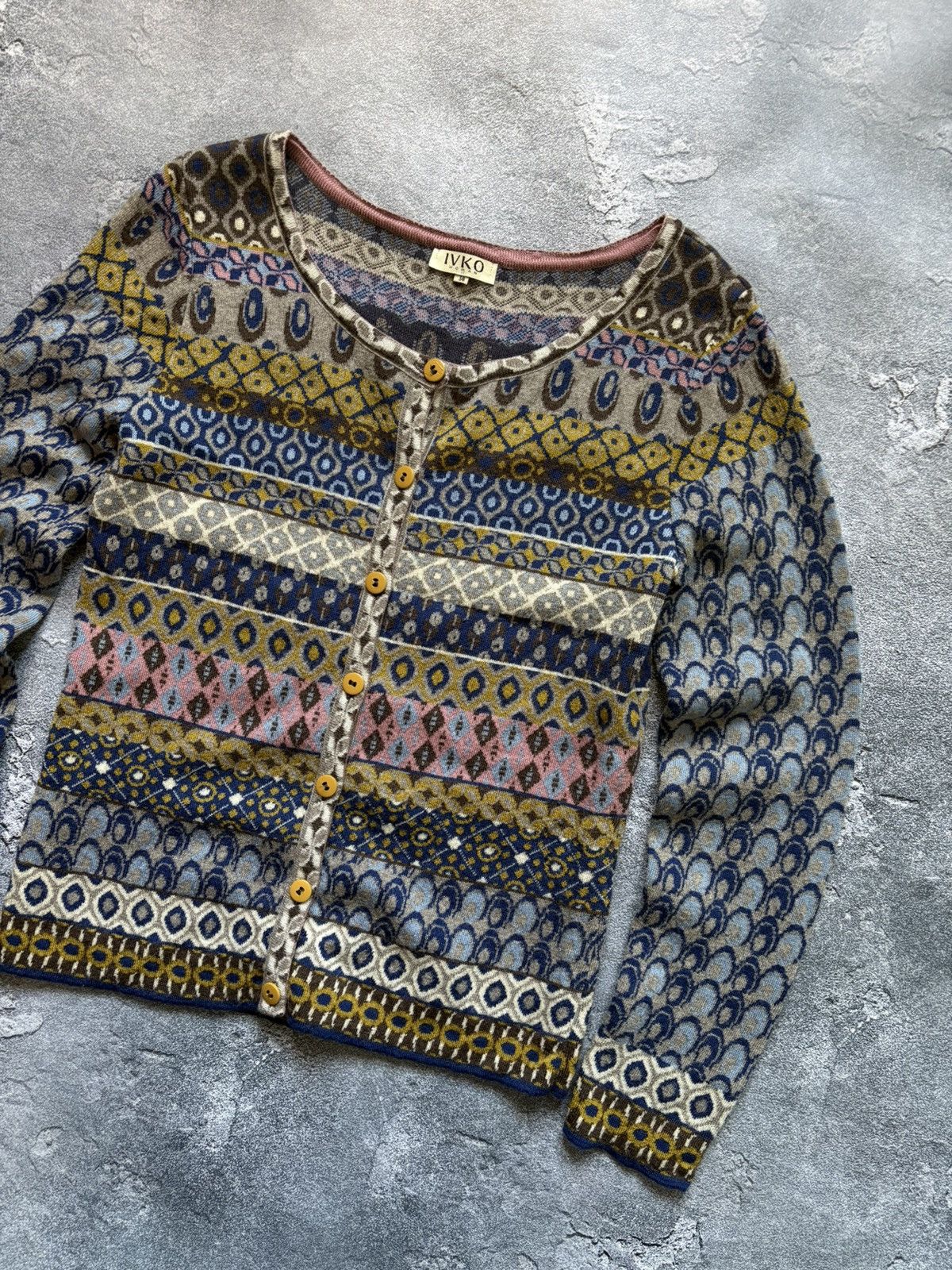 Vintage Vintage Ivko Geometric Pattern Boho Ethnic Wool Cardigan Size XS / US 0-2 / IT 36-38 - 3 Thumbnail