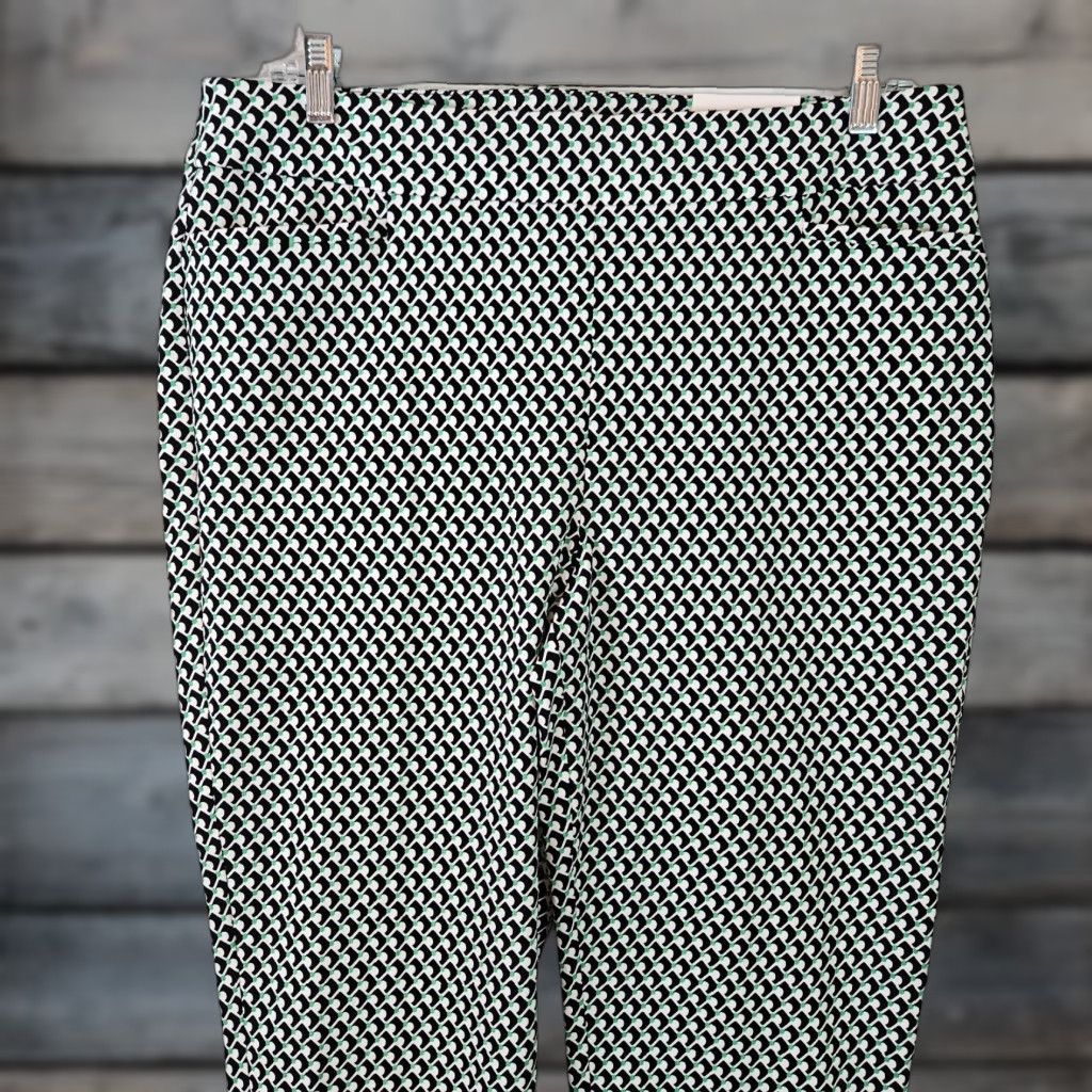 Vintage Chico's Womens Brigitte Slim Leg Ankle Pants Sz 14 Black Green Slimming Cotton Rayon Spandex Geometric Inseam 27" Vintage No Size 36" / US 14 / IT 50 - 1 Thumbnail