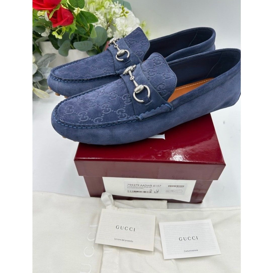 Gucci Gucci blue suede GG embossed Driver loafer sz 11 fits 11.5 Size US 11.5 / EU 44-45 - 4 Thumbnail