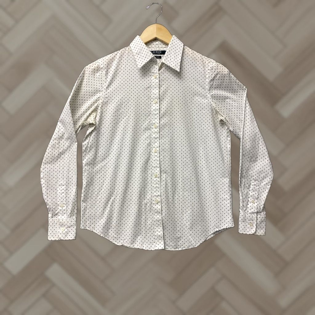 Ralph Lauren Ralph Lauren Button Shirt Polka Dot White Women Small /110-55 Canvas Cotton Polyester Silk? Size S / US 4 / IT 40 - 1 Thumbnail