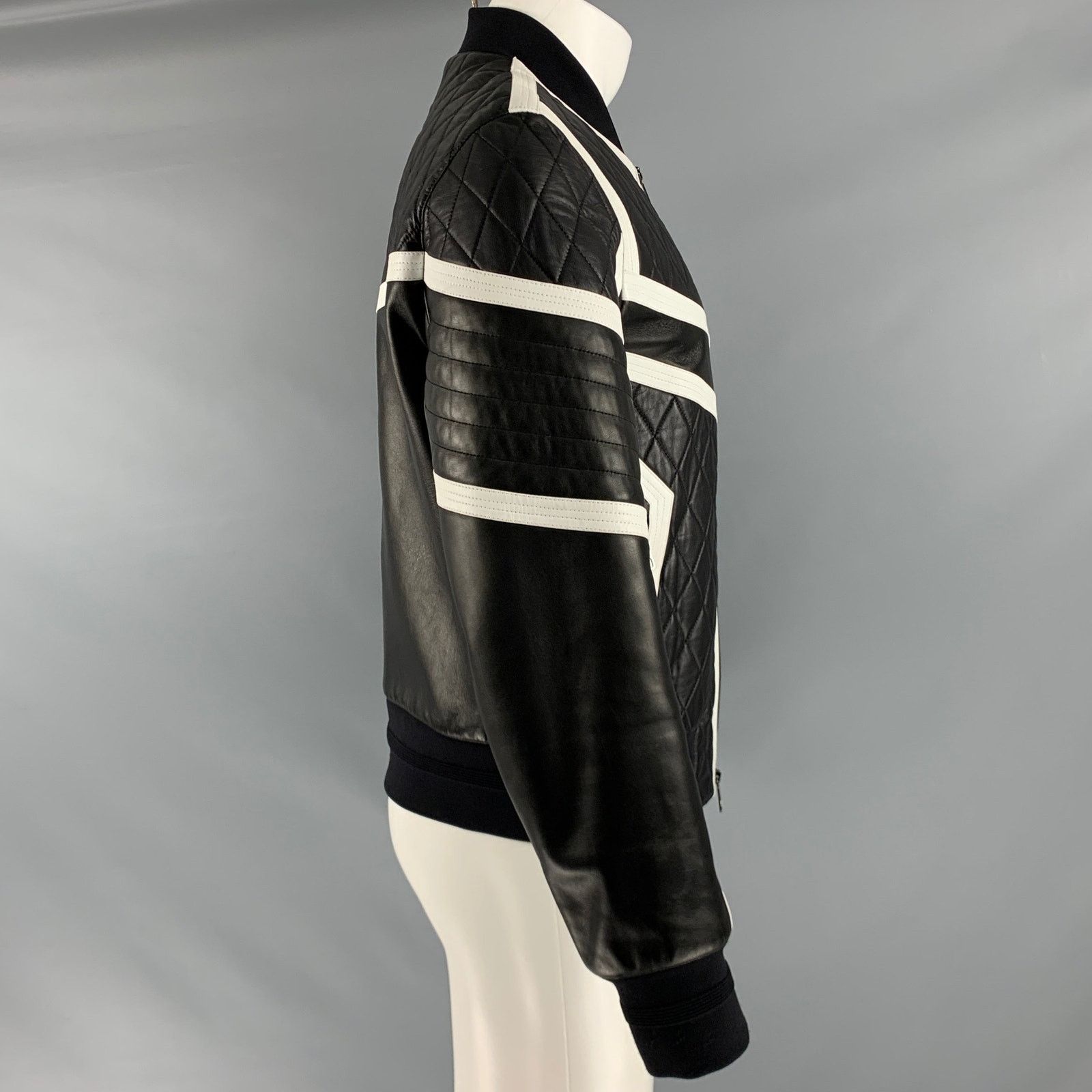 Neil Barrett Size M Black White Quilted Leather Zip Up Jacket Size US M / EU 48-50 / 2 - 2 Thumbnail