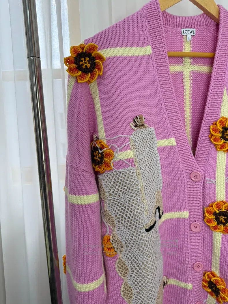 Loewe Pink 3D flower sweater cardigan