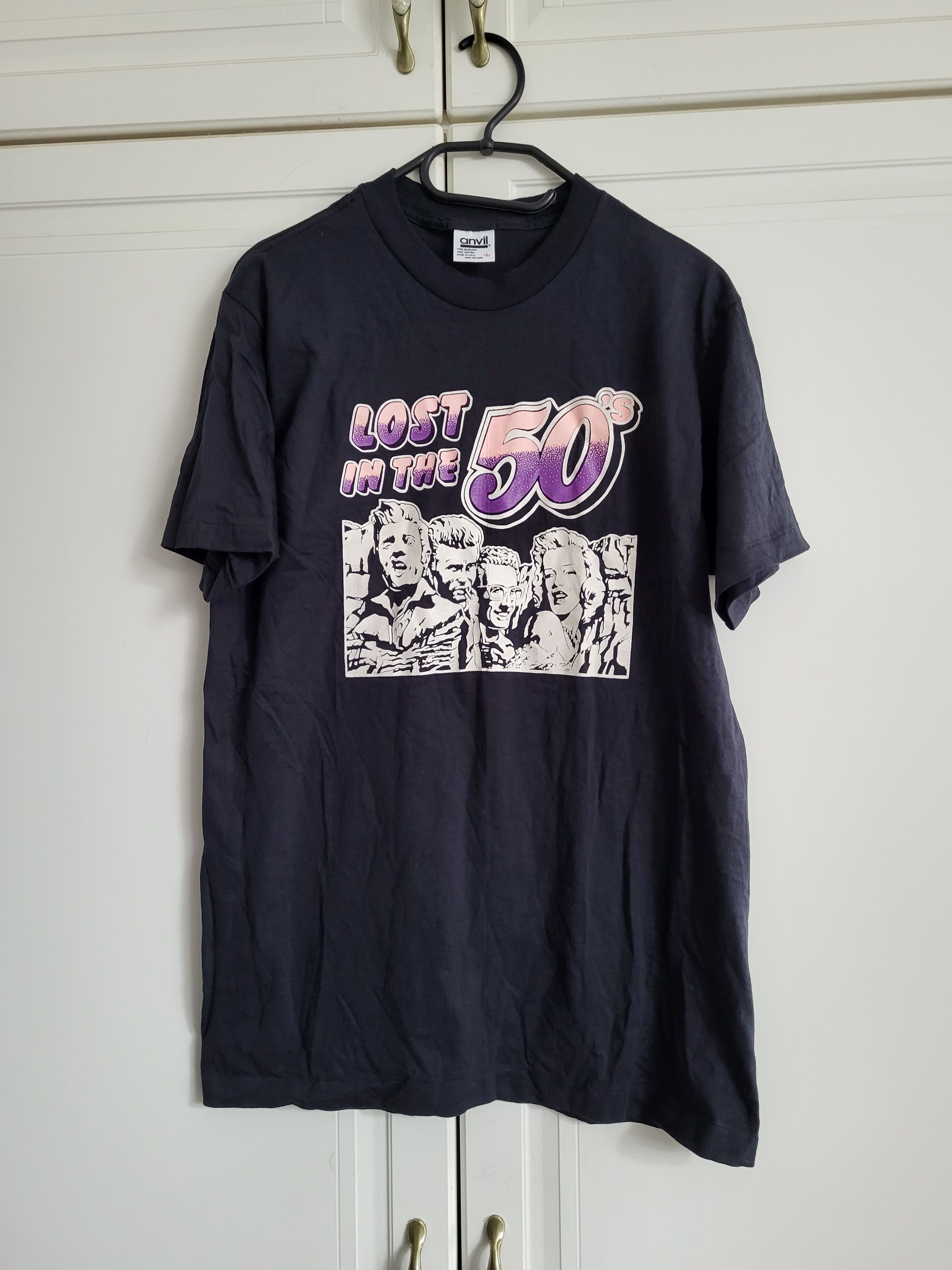 Anvil Vintage 80s / 90s t-shirt Anvil made in USA "Lost in 50s" Size US L / EU 52-54 / 3 - 1 Thumbnail
