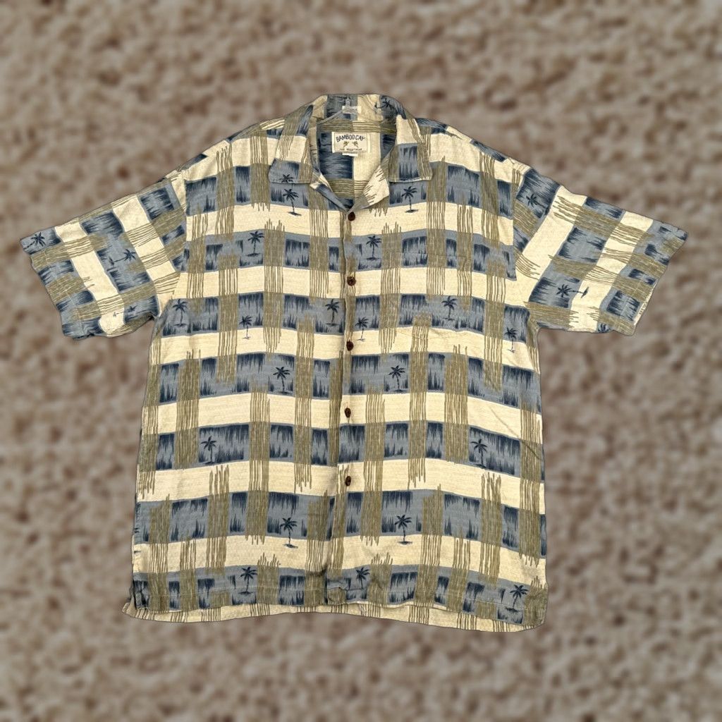 Vintage VINTAGE Bamboo Cay Shirt Adult XL Blue Ivory Stripe Palm Silk Hawaiian READ Size US XL / EU 56 / 4 - 1 Thumbnail